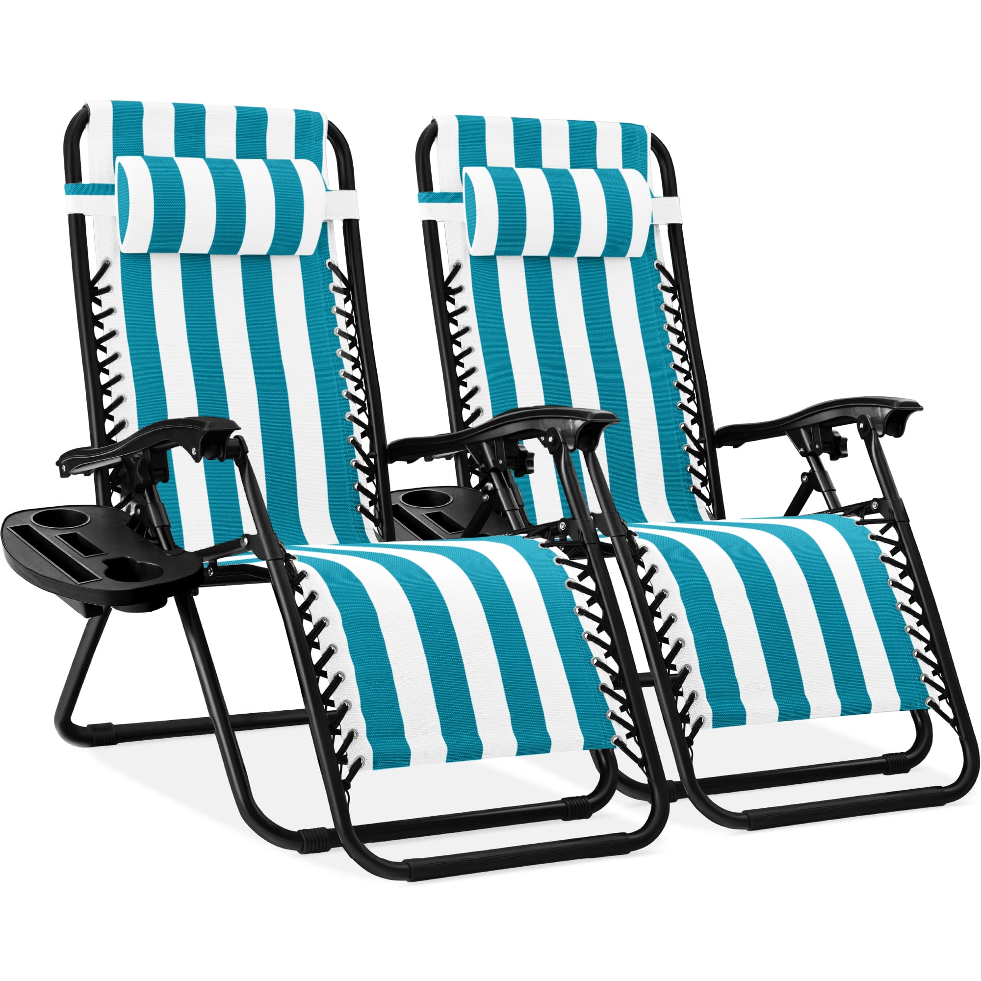 Front. Best Choice Products - Best Choice Products Set of 2 Zero Gravity Lounge Chair Recliners for Patio, Pool w/ Cup Holder Tray - Peacock Striped - Peacock Striped.