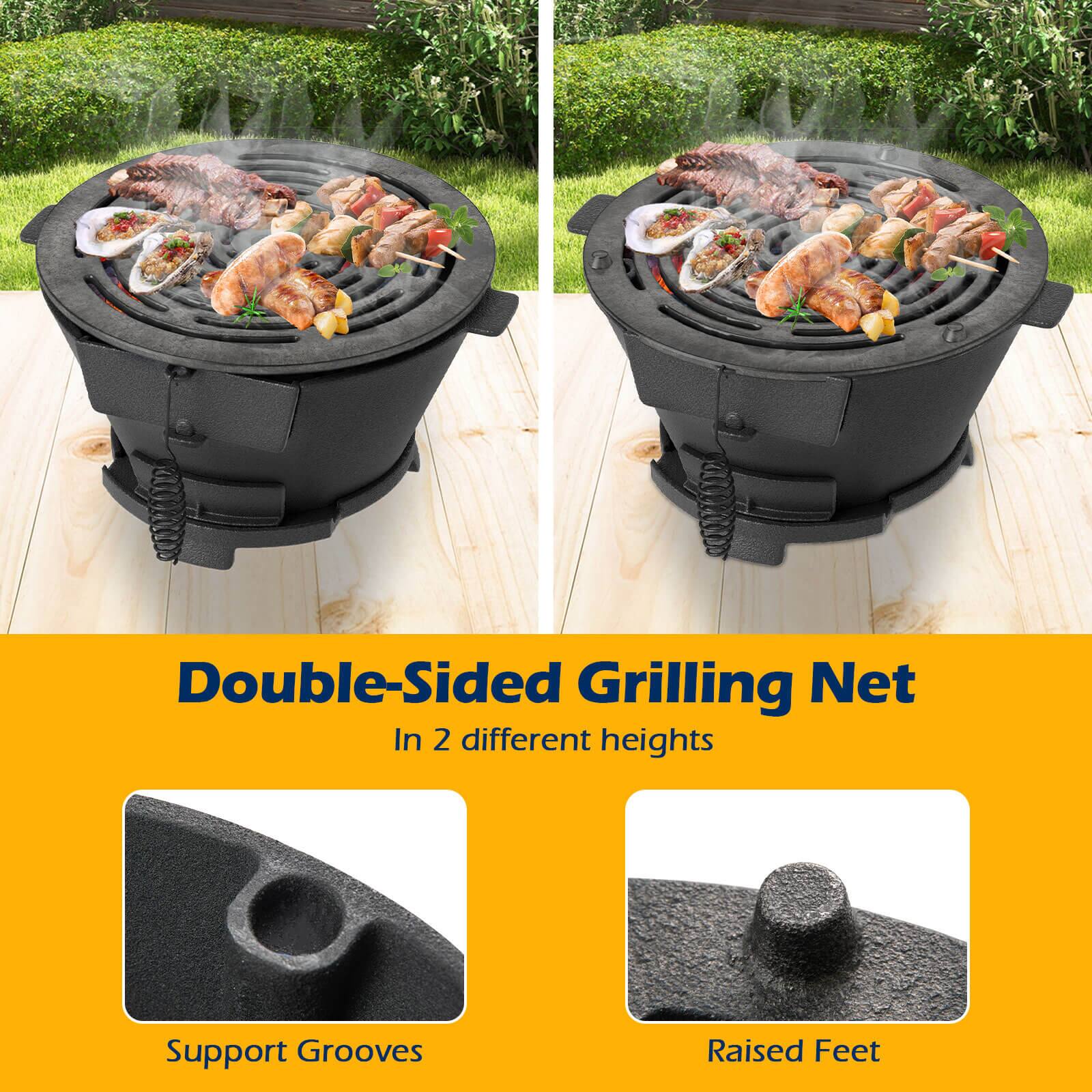 Double-Sided Grilling Net  
In 2 different heights  

Support Grooves  
Raised Feet