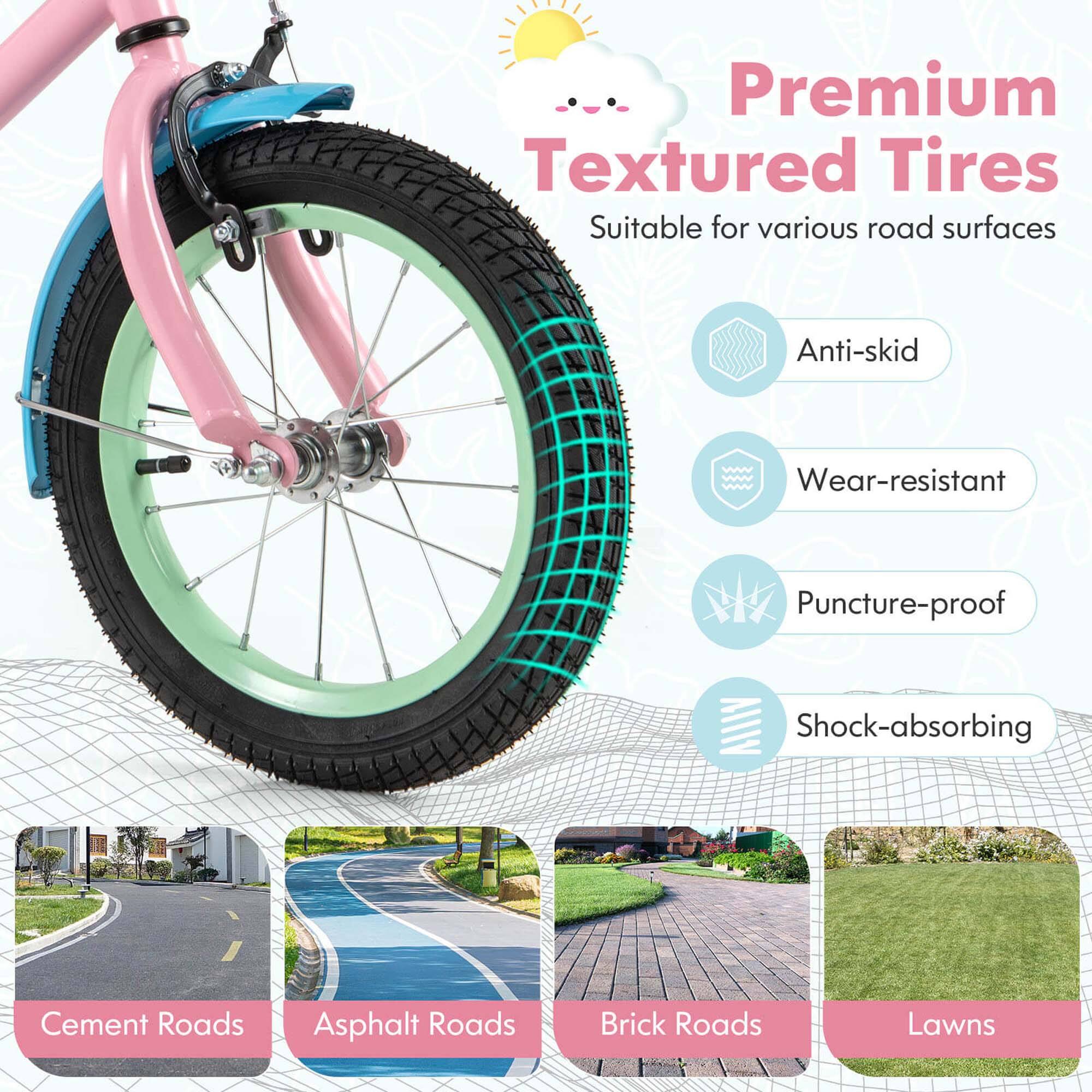 Premium Textured Tires  
Suitable for various road surfaces  

- Anti-skid  
- Wear-resistant  
- Puncture-proof  
- Shock-absorbing  

Cement Roads  
Asphalt Roads  
Brick Roads  
Lawns