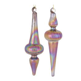 BreeBe - Irredescent Glass Finial Drop Ornament (Set of 12) - Purple, Bronze