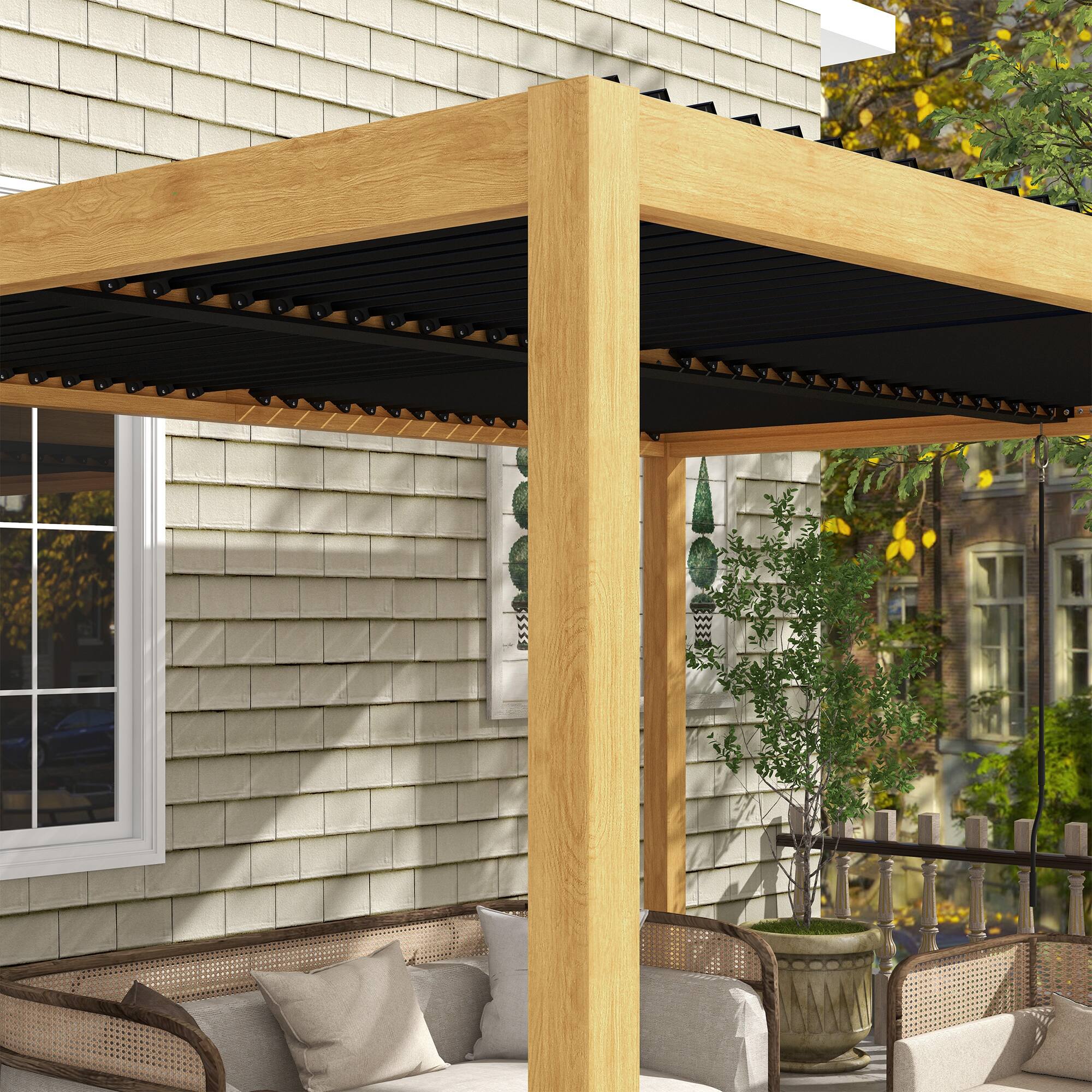 Alt View 7. Outsunny - 10' x 13' Louvered Pergola, Aluminum Outdoor Pergola with Adjustable Roof, Hardtop Gazebo for Patio, Deck, Garden - Black and Natural.