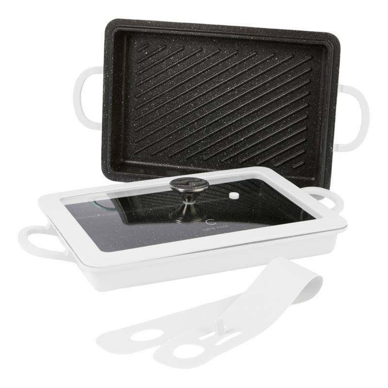 Front. Curtis Stone - Curtis Stone 13-in-1 Dura-Pan+ Sauté Pan with Grill Pan and Lid White - White.