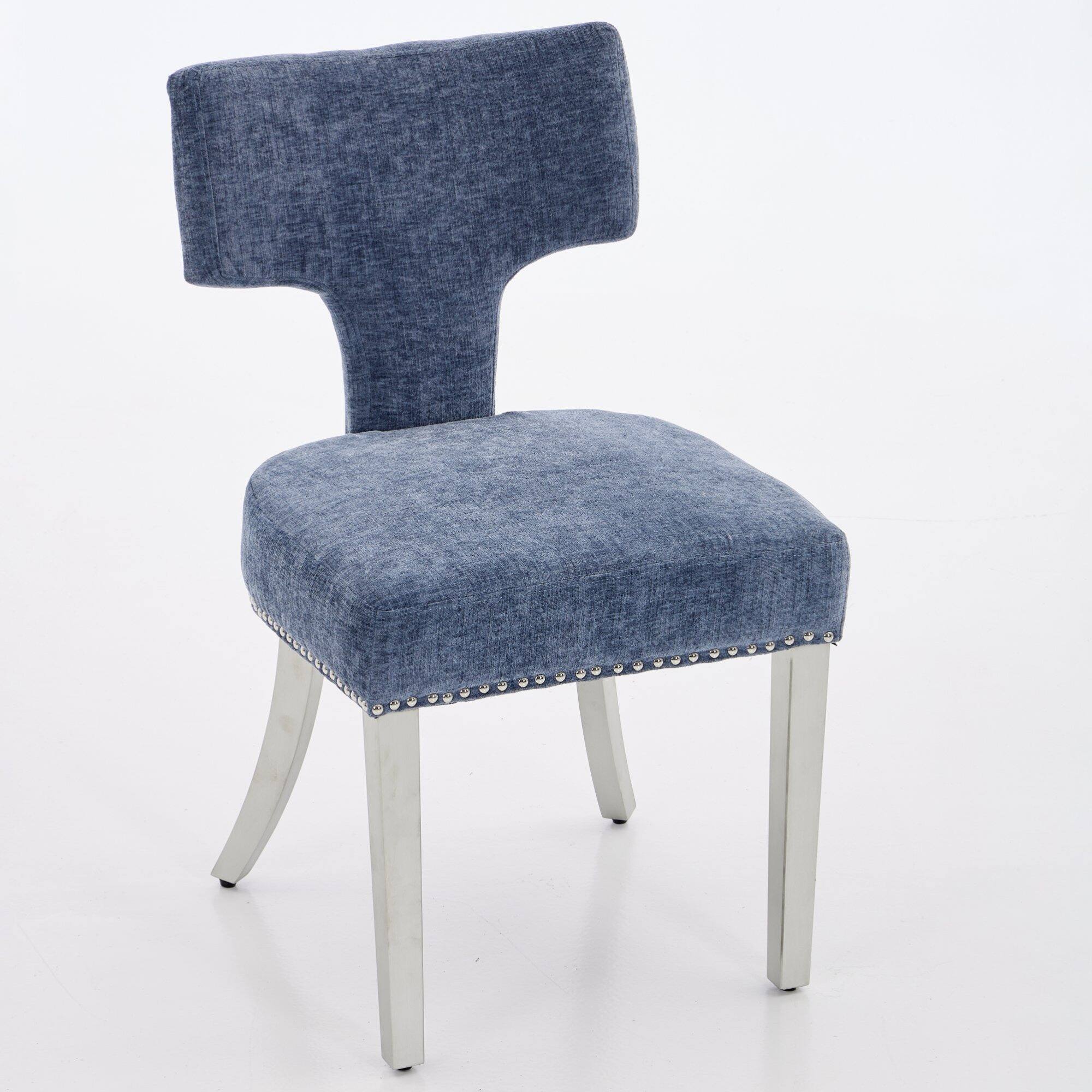 Back. GOODSILO - Modern Upholstered Dining Chairs Set of 2 with Curved Backrest and Stainless Steel Legs - Blue.