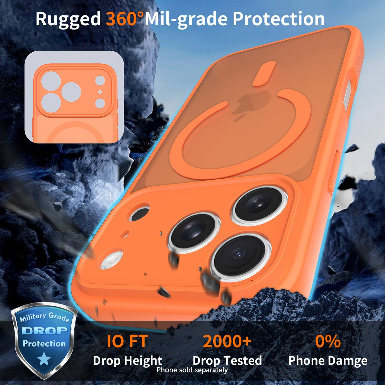 Rugged 360° Mil-grade Protection

Military Grade DROP Protection

10 FT Drop Height

2000+ Drop Tested

0% Phone Damage

Phone sold separately