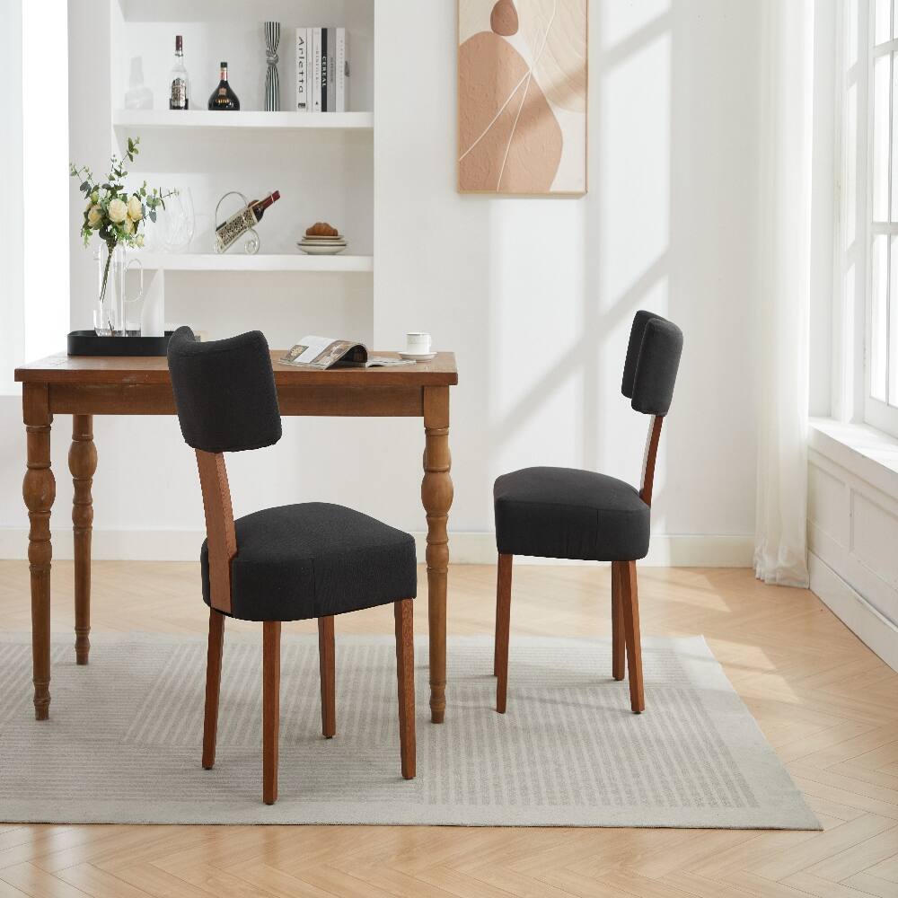 Alt View 7. Loheer - Loheer Set of 2 Linen Dining Chairs Modern Armless Black Chairs with Curved Backrest Solid Wooden Legs for Living Room - Black.