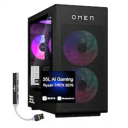 HP - OMEN 35L Desktop PC (Ryzen 7 8700F, 32GB, 1TB SSD, GeForce RTX 5070, WiFi 6, Bluetooth 5.4, Win 11 Home) w/USB Hub - Panda Metal