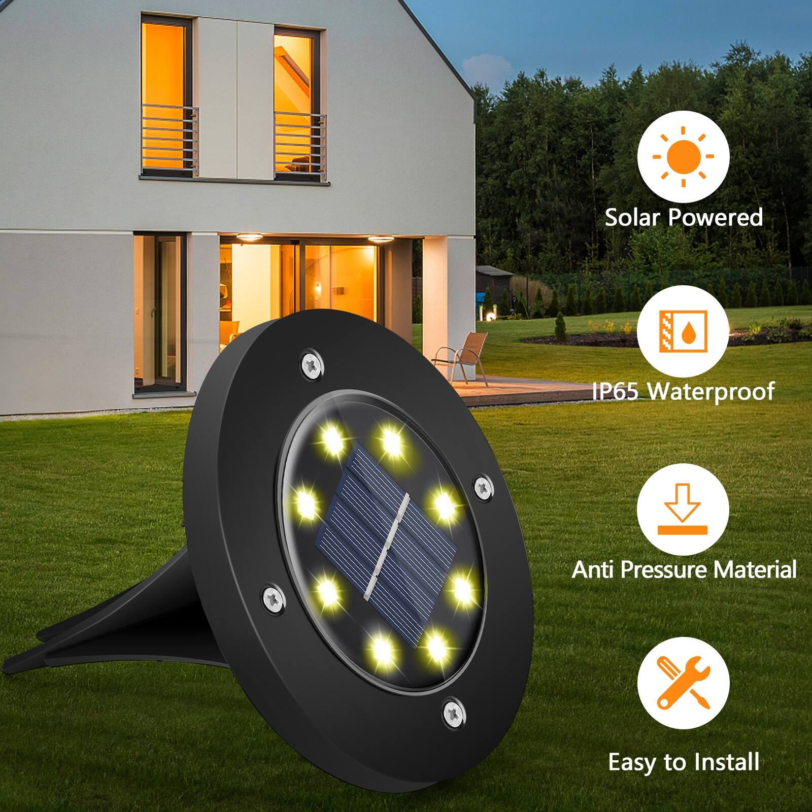 Solar Powered  
IP65 Waterproof  
Anti Pressure Material  
Easy to Install