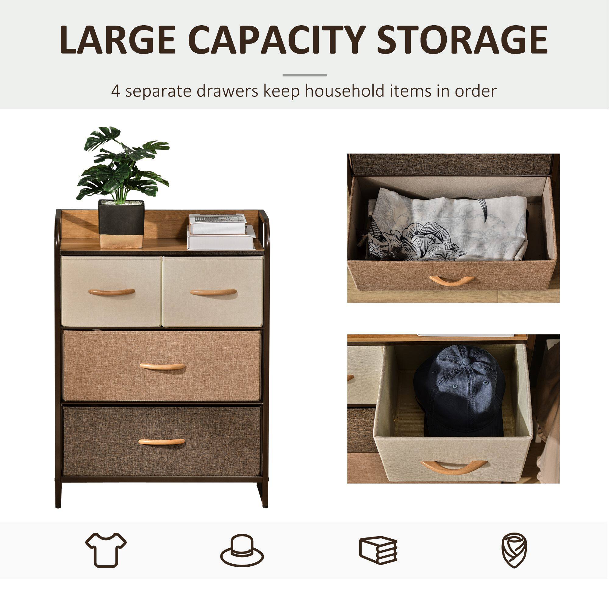 LARGE CAPACITY STORAGE
4 separate drawers keep household items in order