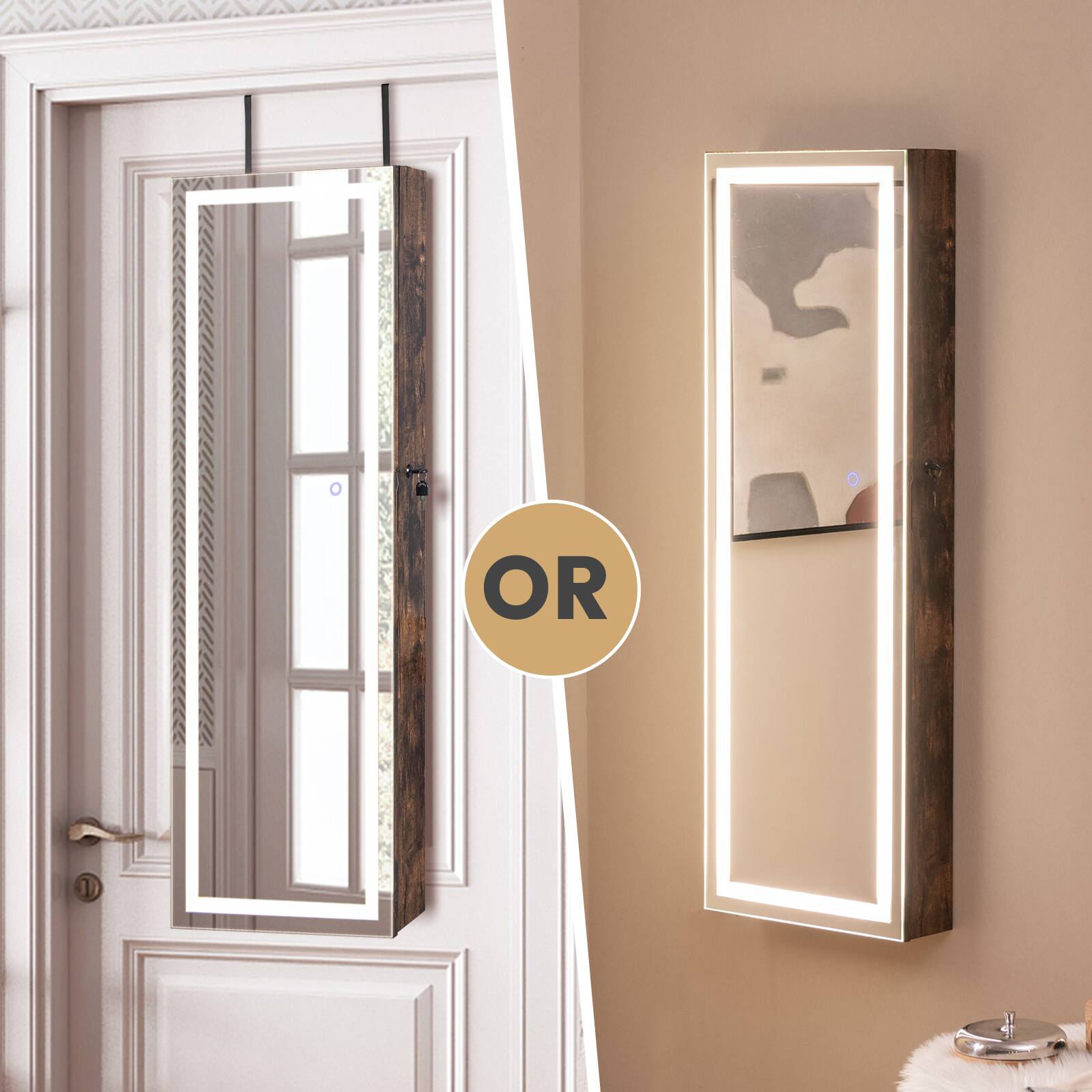 Alt View 8. Ecooso - Touch Screen Mirror Jewelry Cabinet, Wall or Door Mounted Storage Organizer with Lock.