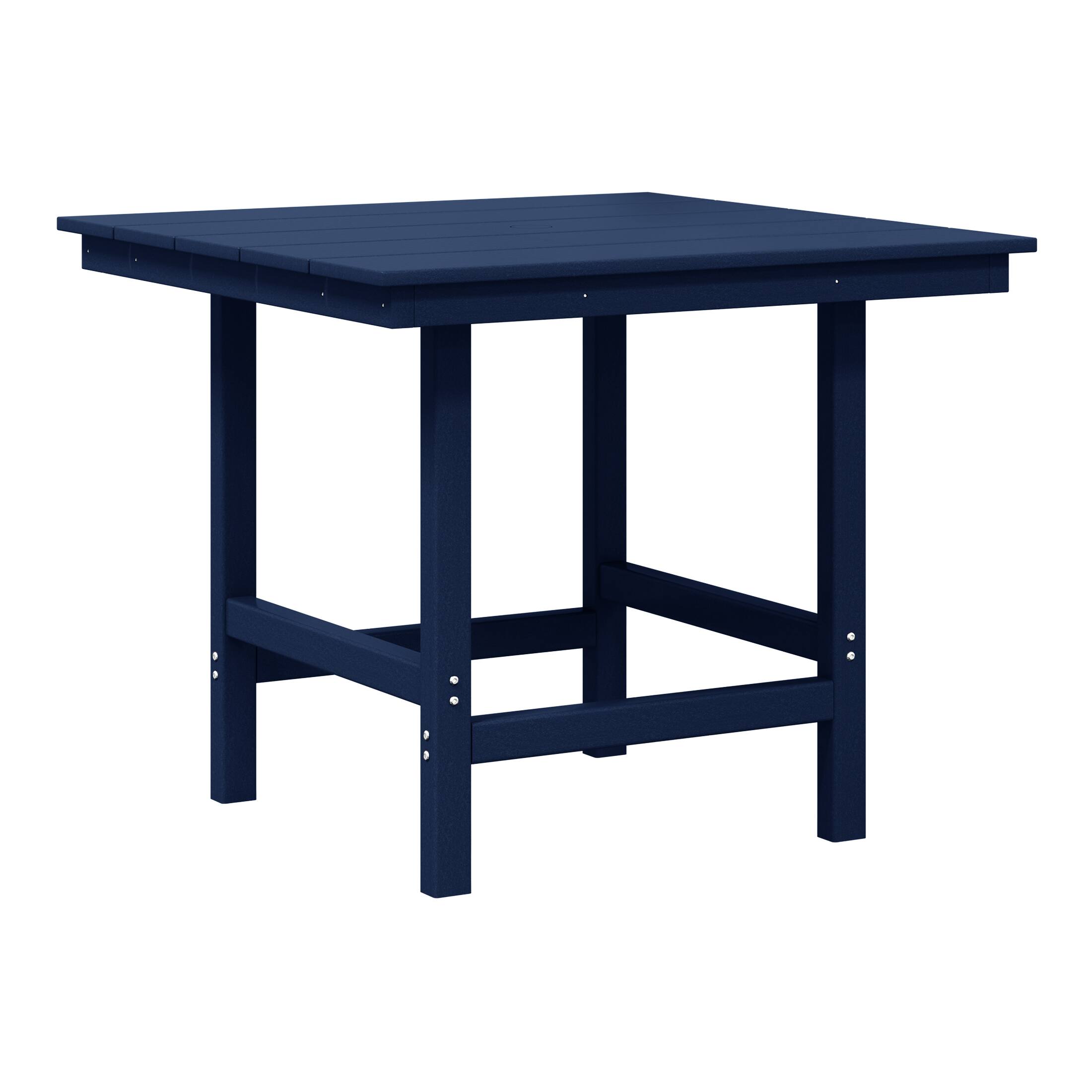Left. WestinTrends - WestinTrends Ashore Outdoor HDPE 36" Square Patio Dining Table with Umbrella Hole - Navy Blue.