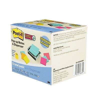 Post-it Super Sticky Pop-up Notes & Dispenser

NOTICE: Some colors may not adhere to all surfaces. Test on a small area first. If the adhesive does not adhere, try a different color.

DISPENSER Included

3M Post-it Pop-up Notes and color Canary

www.Post-it.com

PATENT PENDING

12 total pads with Dispenser

3M 3230-3230-3230 EA 76 me TOTAL 1080 ea

3M Office and Stationery Division

3M 3230-3230-3230 EA 76 me TOTAL 1080 ea

3M

CE 0555 S 0001

3M 3230-3230-3230 EA 76 me TOTAL 1080 ea
