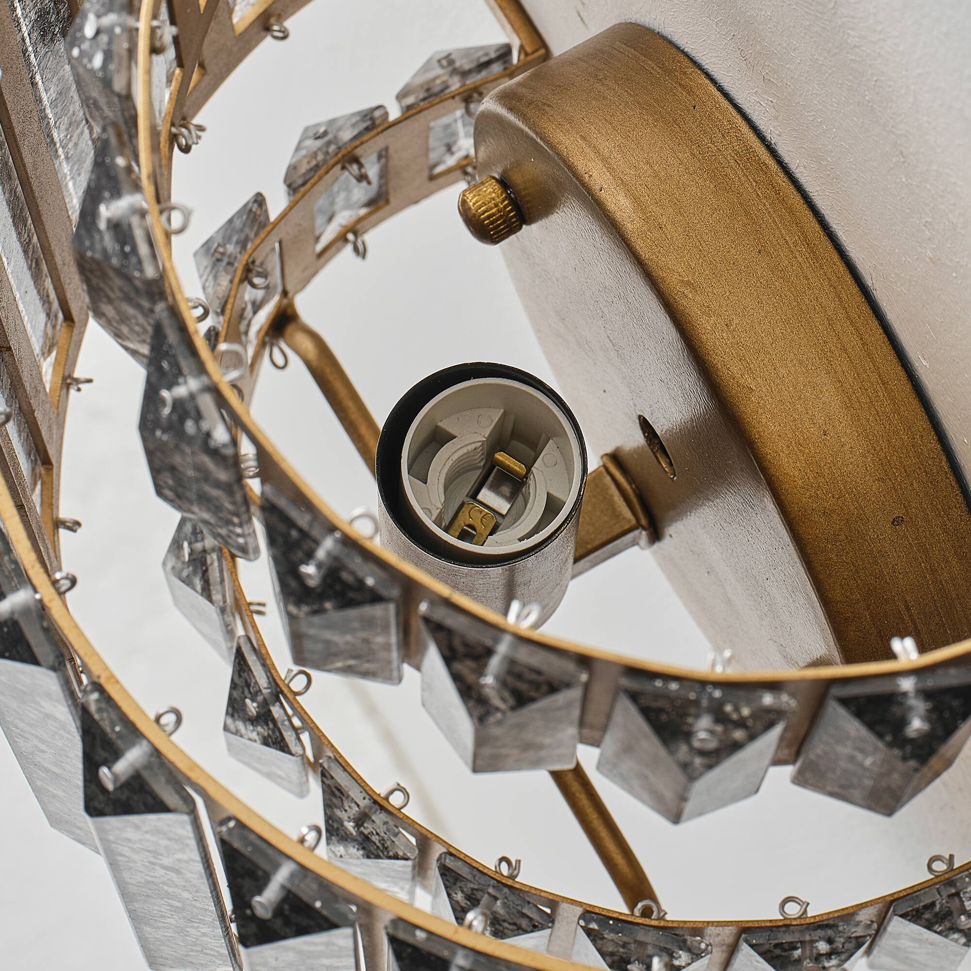 Alt View 6. Vaczon - 1-Light Antique Wall Sconce with Gray Crystal Dimmable Flush-Mounted Vanity Light for Hallway, Bedroom and Living Room - Brass.
