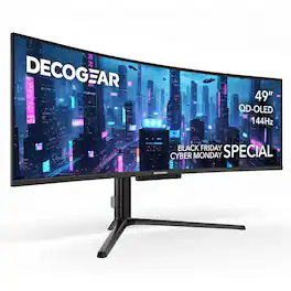 Deco Gear - 49" Super UltraWide QD-OLED DQHD Monitor 5120x1440 144Hz USB-C 90W KVM HDMI DP Adaptive-Sync Adjustable - Black