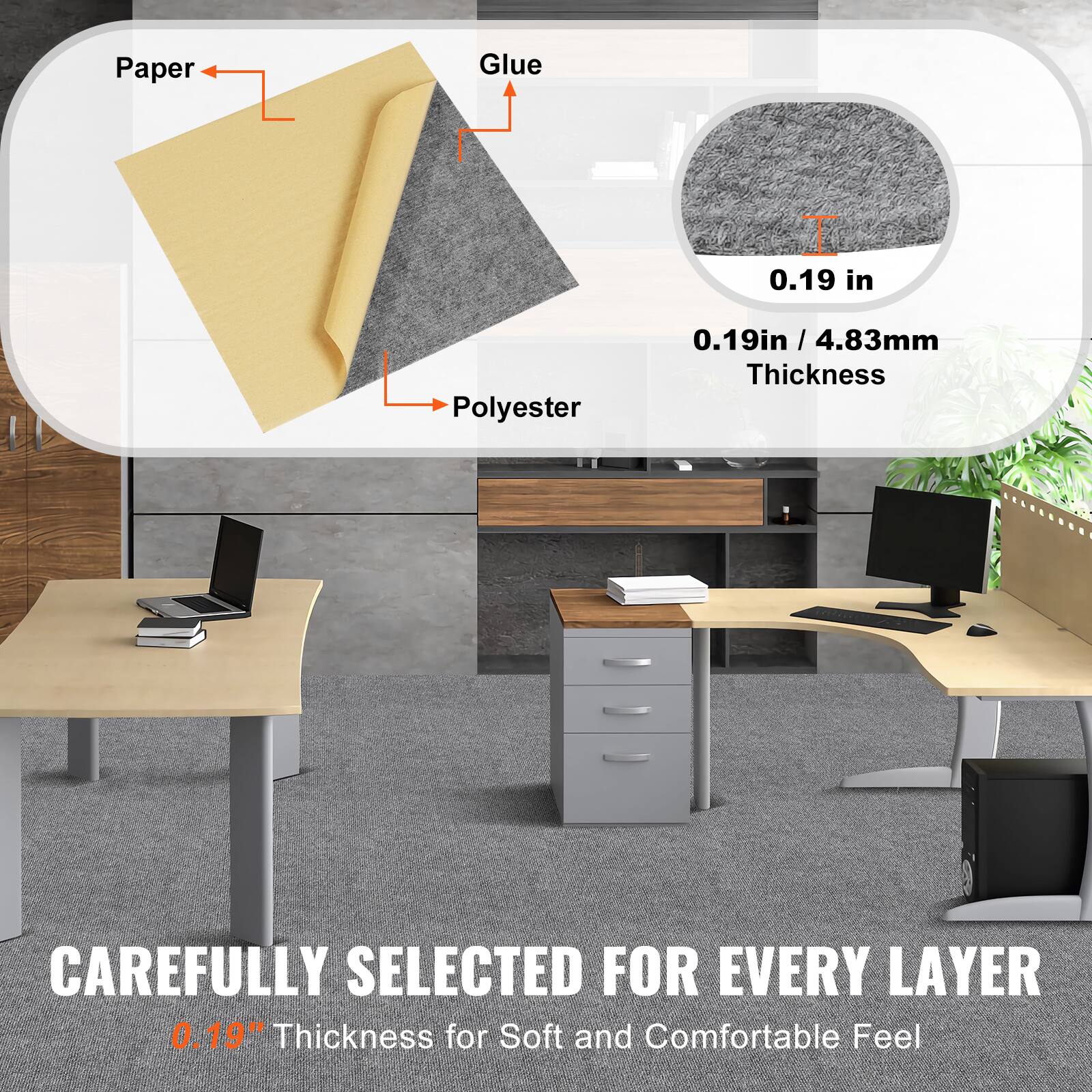 Paper Glue 0.19 in Polyester 0.19 in / 4.83mm / Thickness  
CAREFULLY SELECTED FOR EVERY LAYER  
0.19" Thickness for Soft and Comfortable Feel