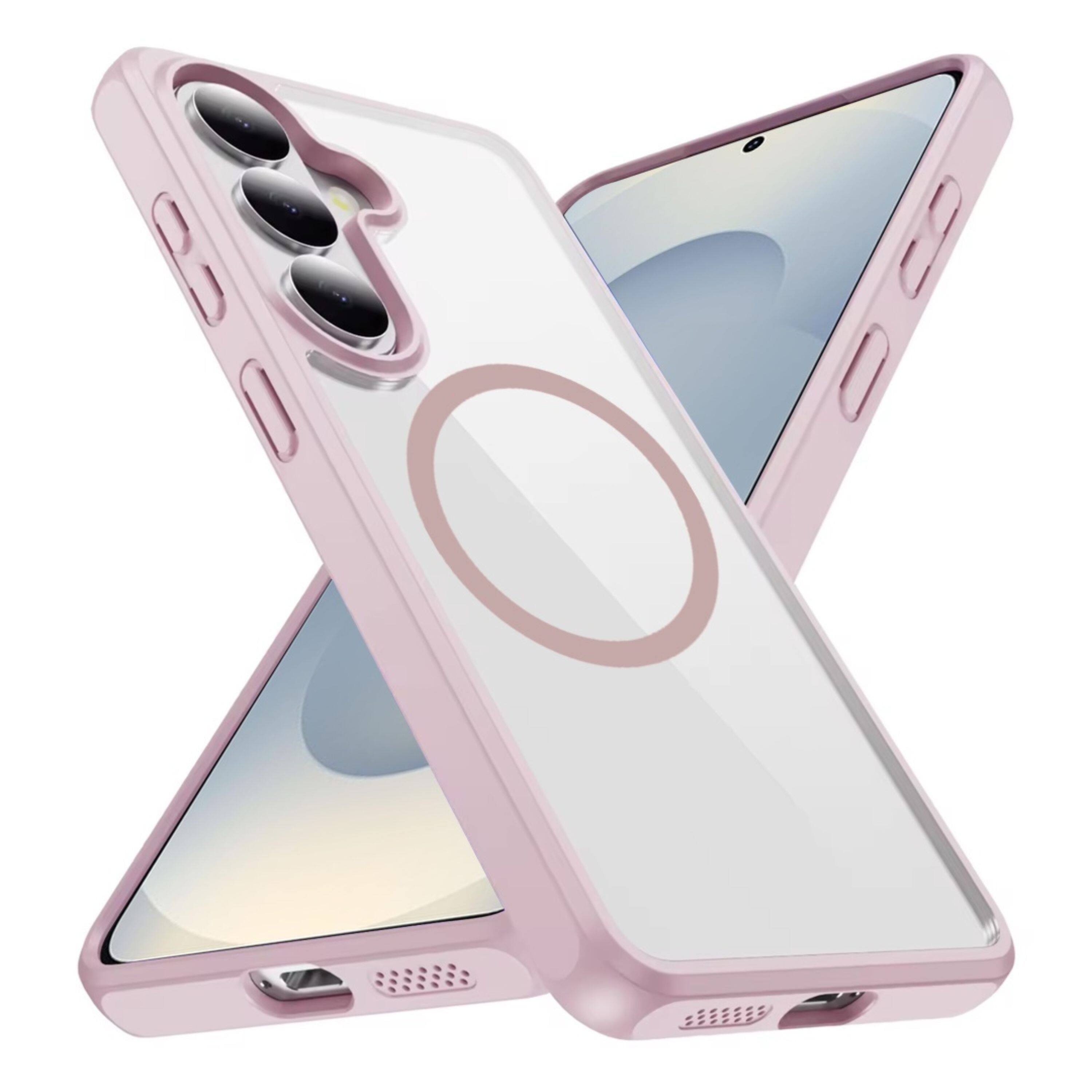 Left. Kitcheniva - Shockproof Magnetic Circle Phone Case With Tempered Glass For Samsung Galaxy S26 Pink - Pink.