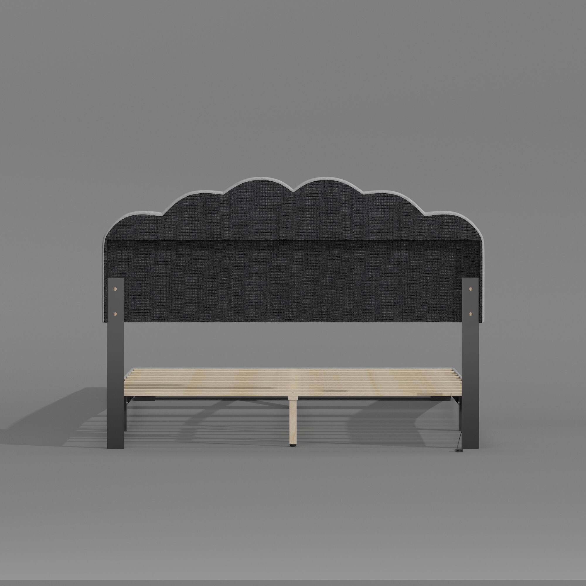 Back. Famapy - Famapy Upholstered Bed Frame: LED - Lit Shell Headboard & Reinforced Support - Gray.
