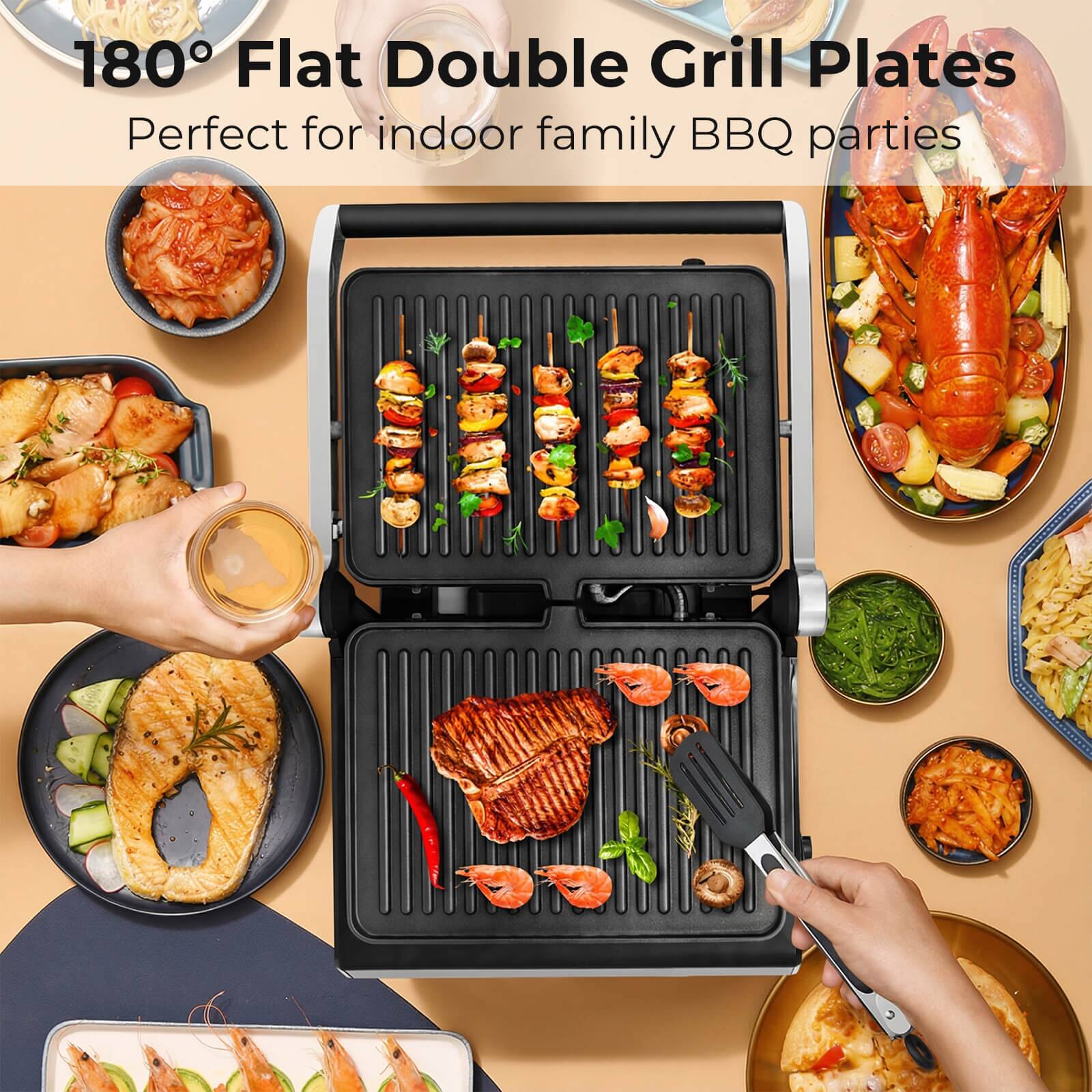 180° Flat Double Grill Plates  
Perfect for indoor family BBQ parties
