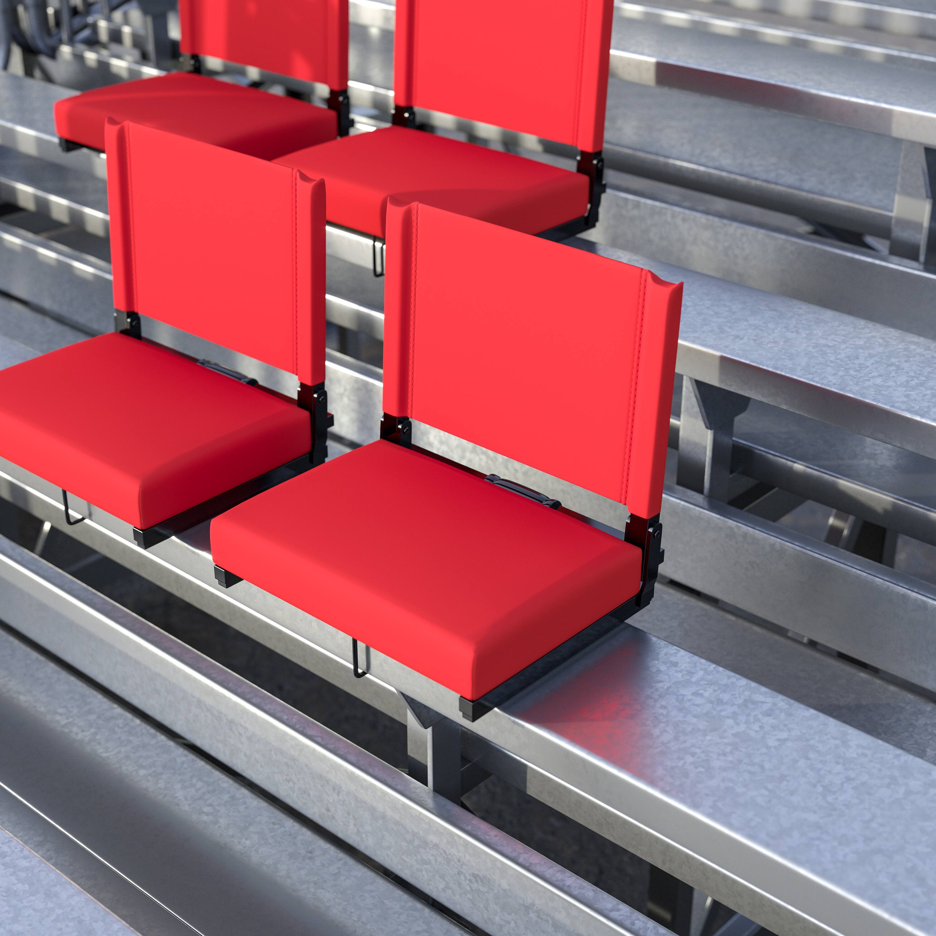 Alt View 2. Emma + Oliver - Set of 2 500 lb. Rated Lightweight Stadium Chair with Ultra-Padded Seat - Red.