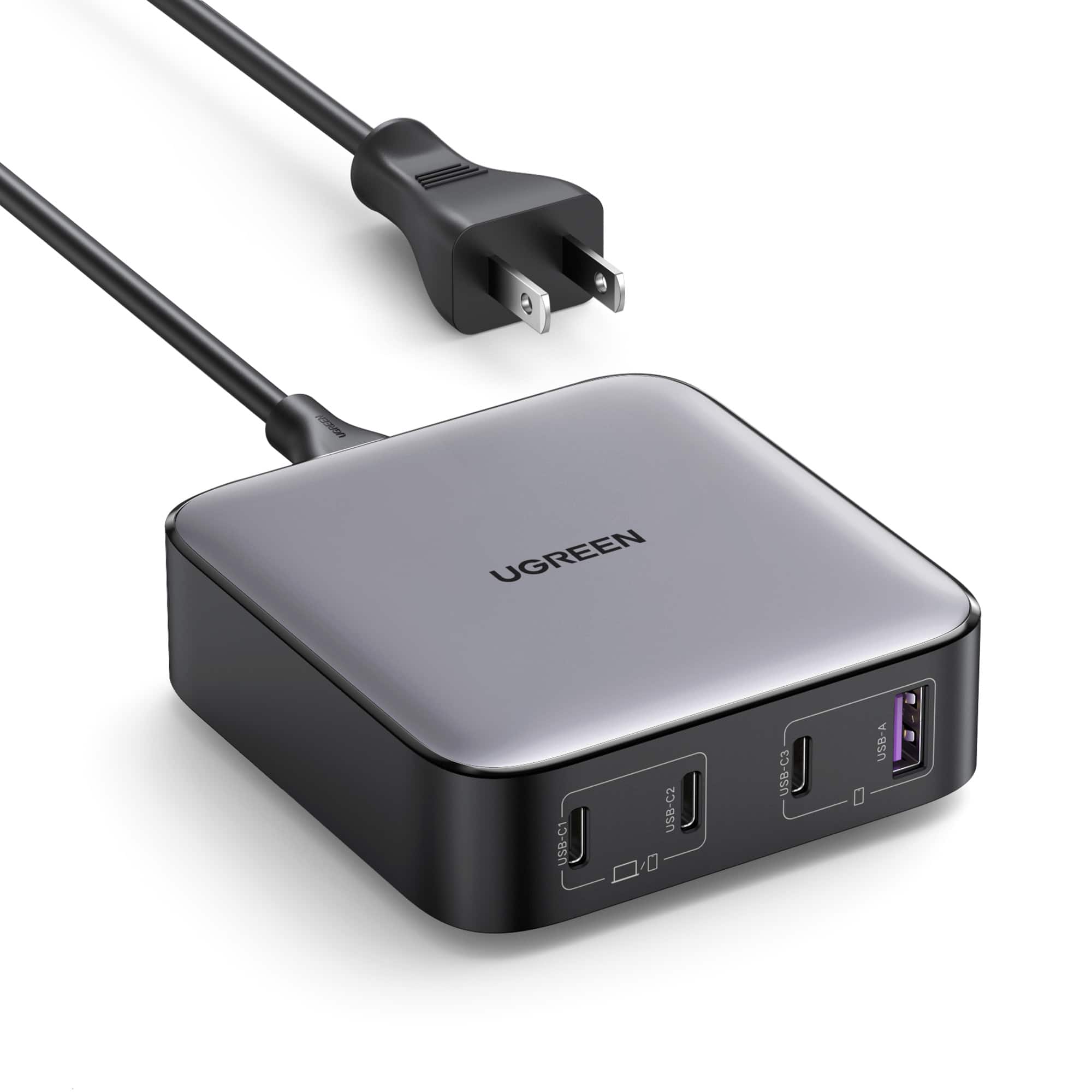 UGREEN - Nexode 4-Port 100W GaN Charging Station, USB-C Fast Charging Desktop Charger for Laptops, Tablets, Cell Phones - Black - Front_Zoom