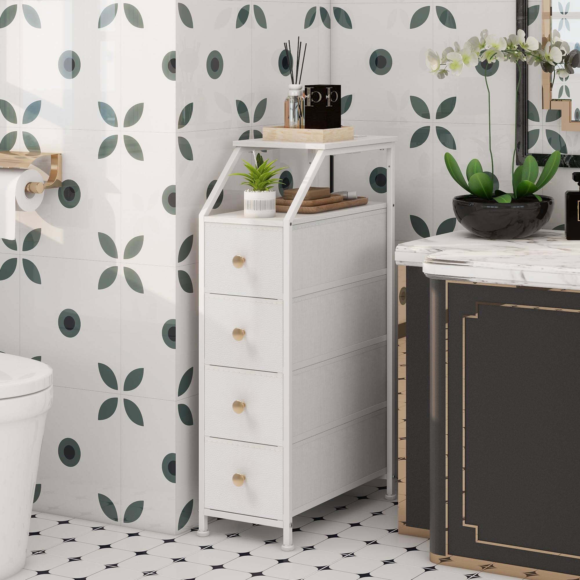 Alt View 1. PO3TICJUNKI3 - Narrow Dresser Tall Skinny Storage Tower Vertical Slim Chest Of Drawers With Charging Station Nightstand Si... - Retro Flower.