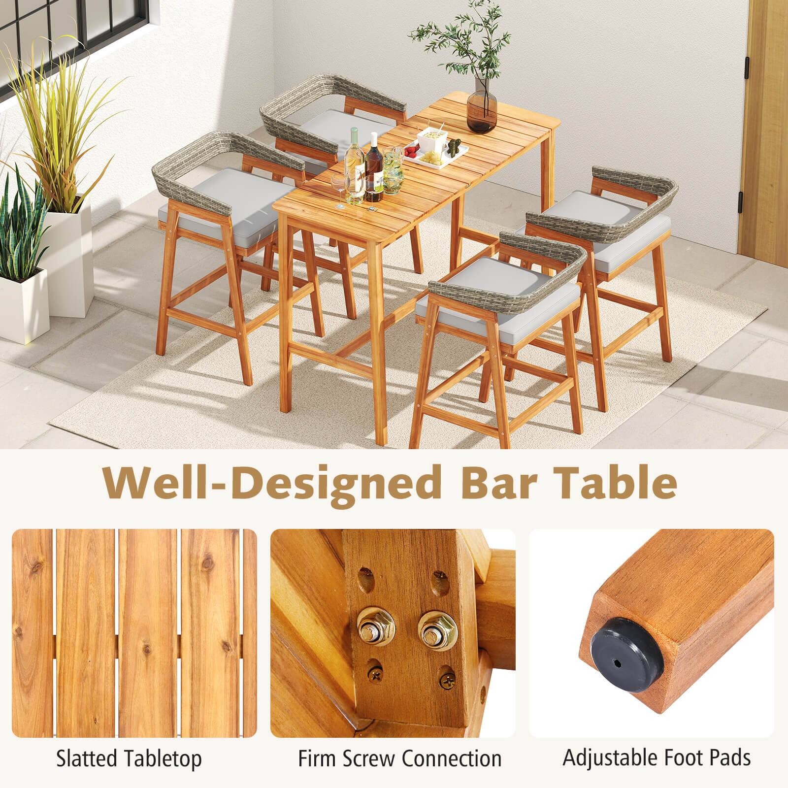 Well-Designed Bar Table
Slatted Tabletop
Firm Screw Connection
Adjustable Foot Pads