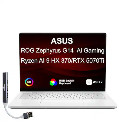 ASUS ROG Zephyrus G14 AI Gaming Ryzen AI 9 HX 370/RTX 5070Ti
OLED
RGB Backlit Keyboard
Wi-Fi 7