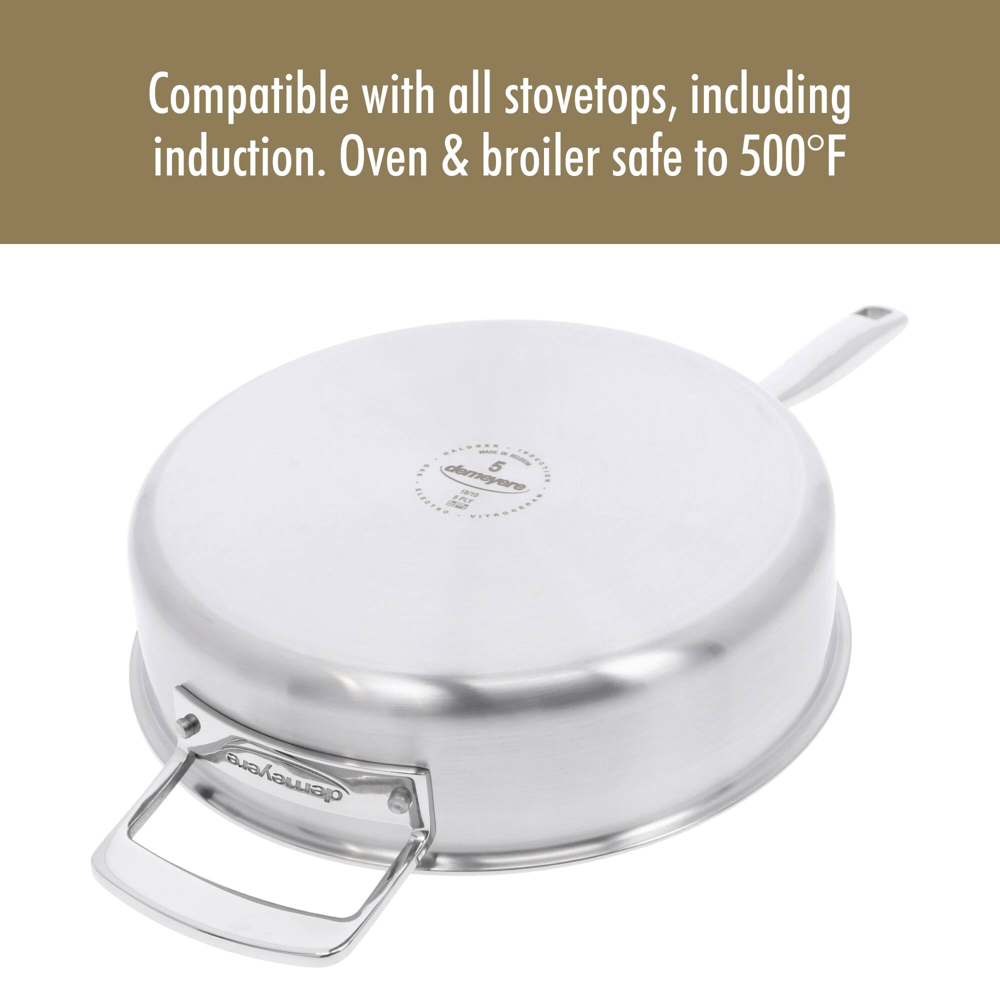 Compatible with all stovetops, including induction. Oven & broiler safe to 500°F