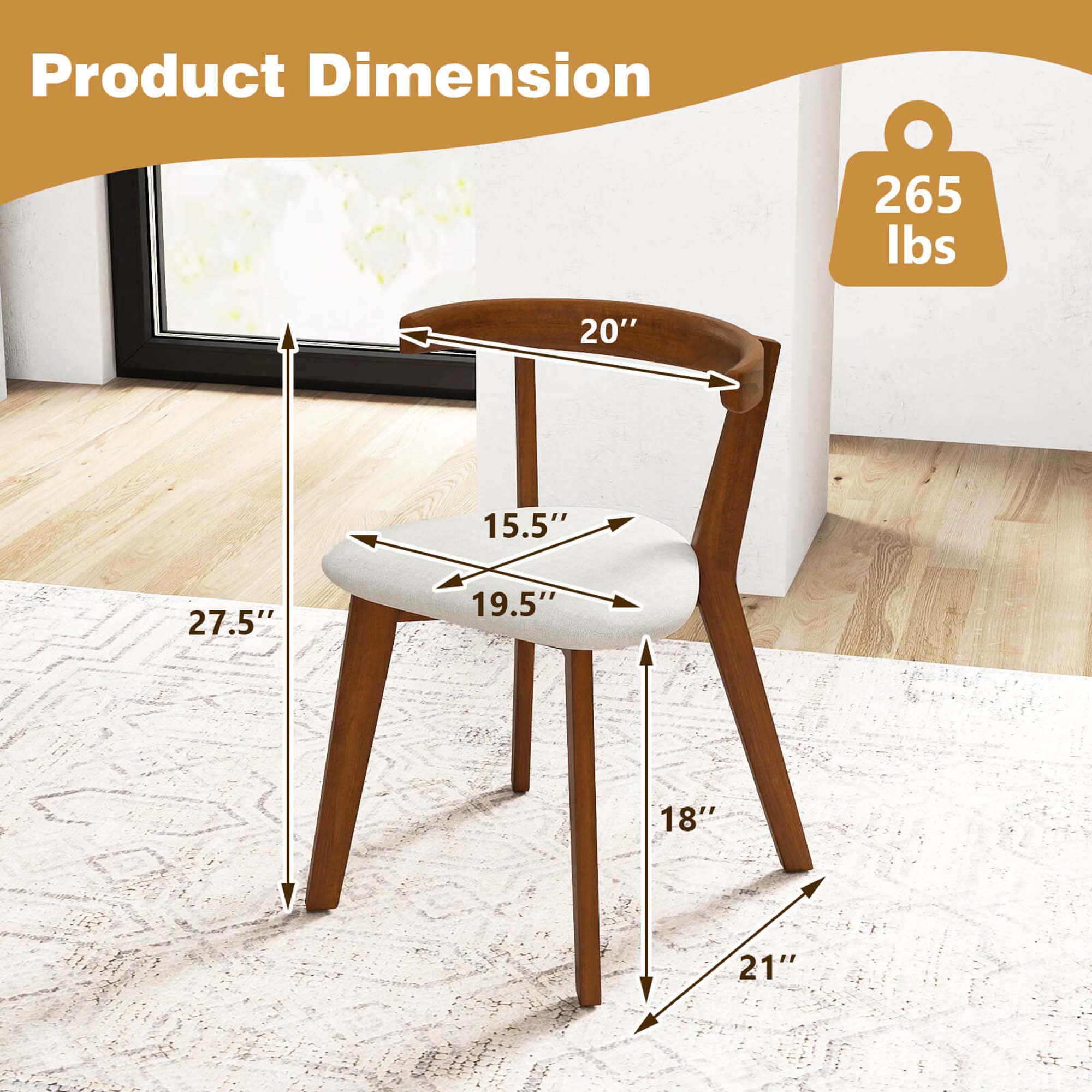 Product Dimension: 265 lbs, 20", 15.5", 27.5", 19.5", 18", 21"