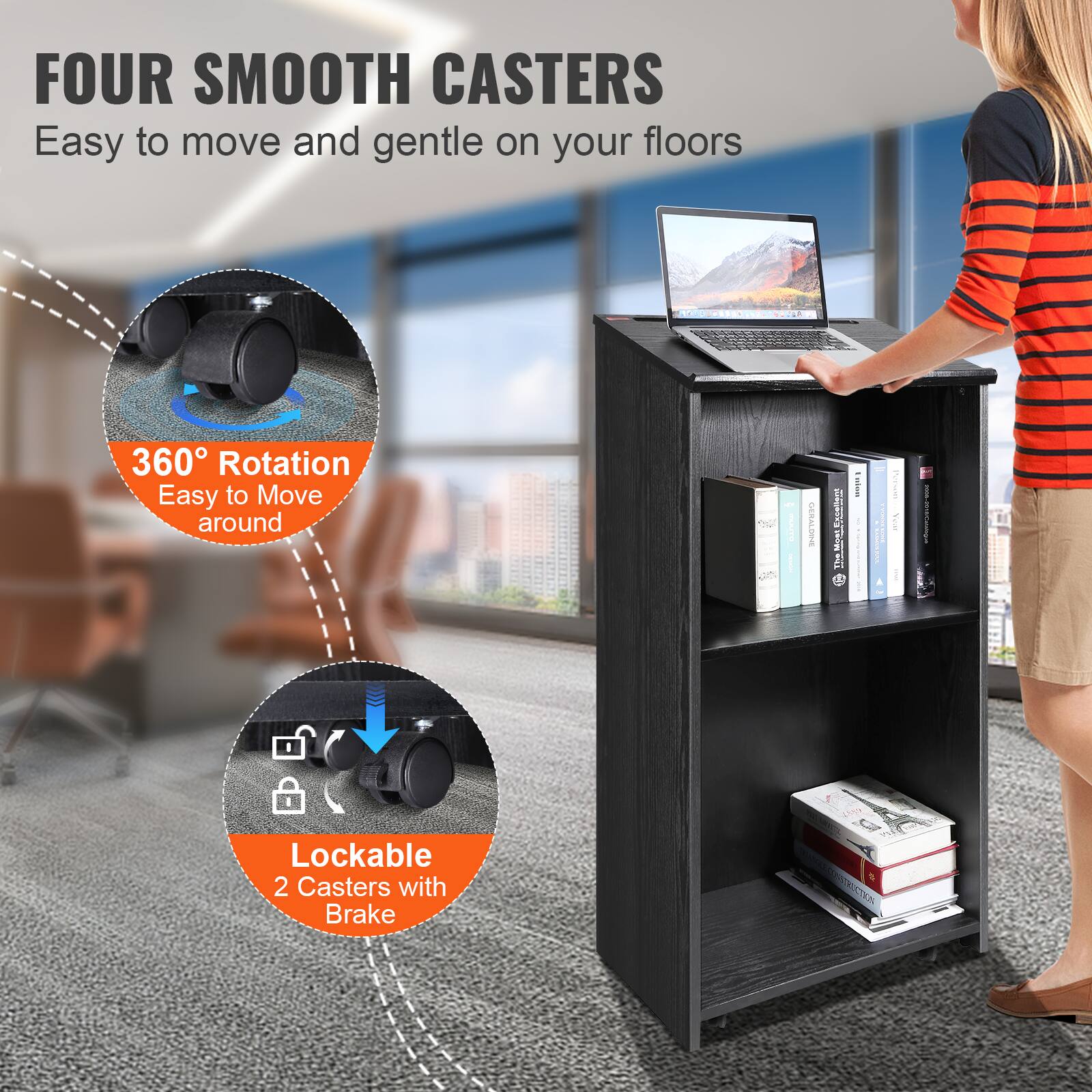 FOUR SMOOTH CASTERS, Easy to move and gentle on your floors, 360° Rotation, Easy to Move around, Lockable 2 Casters with Brake