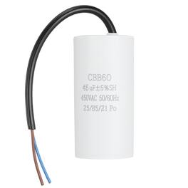 Unique Bargains - 45uF CBB60 Run Capacitor, AC 450V 2 Wires 50/60Hz Cylinder 102x50mm for Air Compressor, Water Pump - White