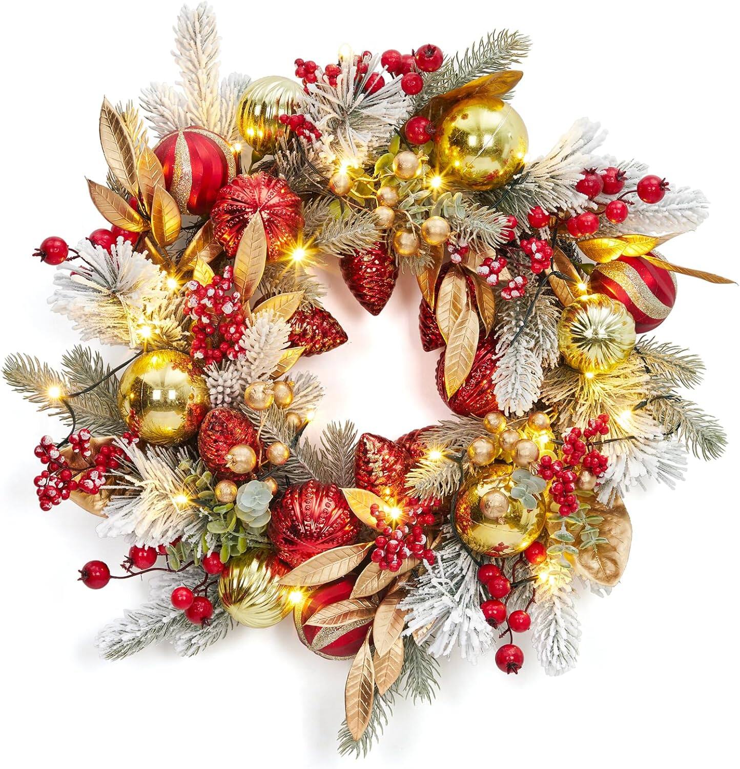 Front. Jojoka - 24 Inch Christmas Wreath for Grand Entryway and Entrance Displays - Green.