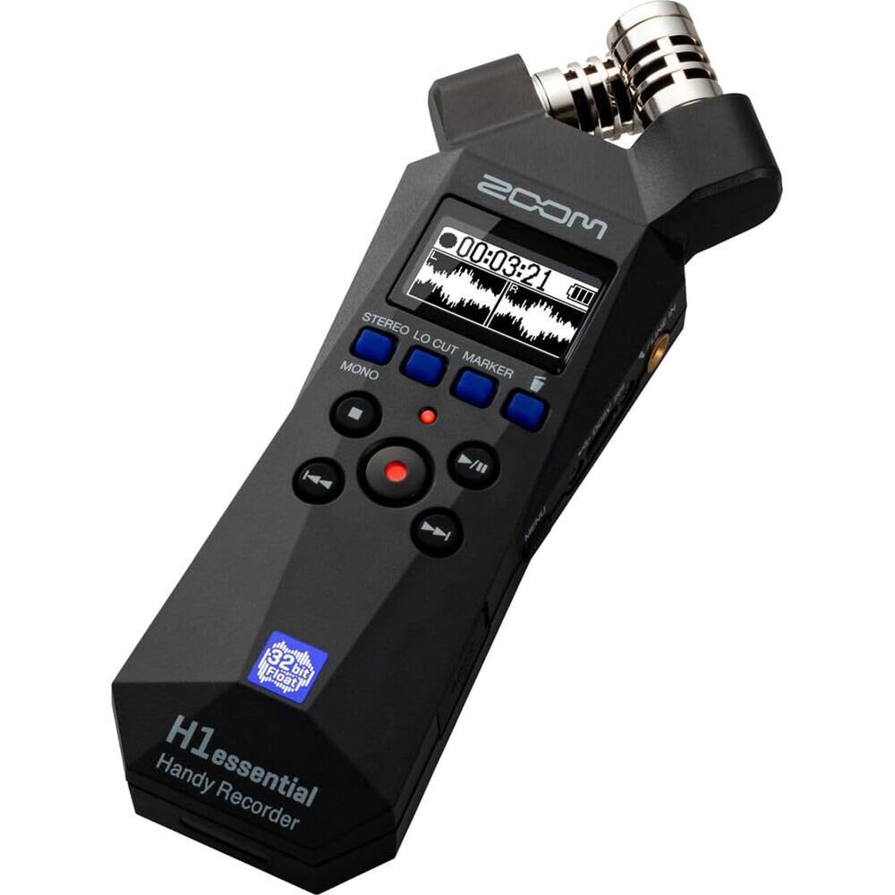 ZOOM  
H1 essential  
Handy Recorder  

STEREO LO CUT MONO MARKER  
00:03:21  
32bit float