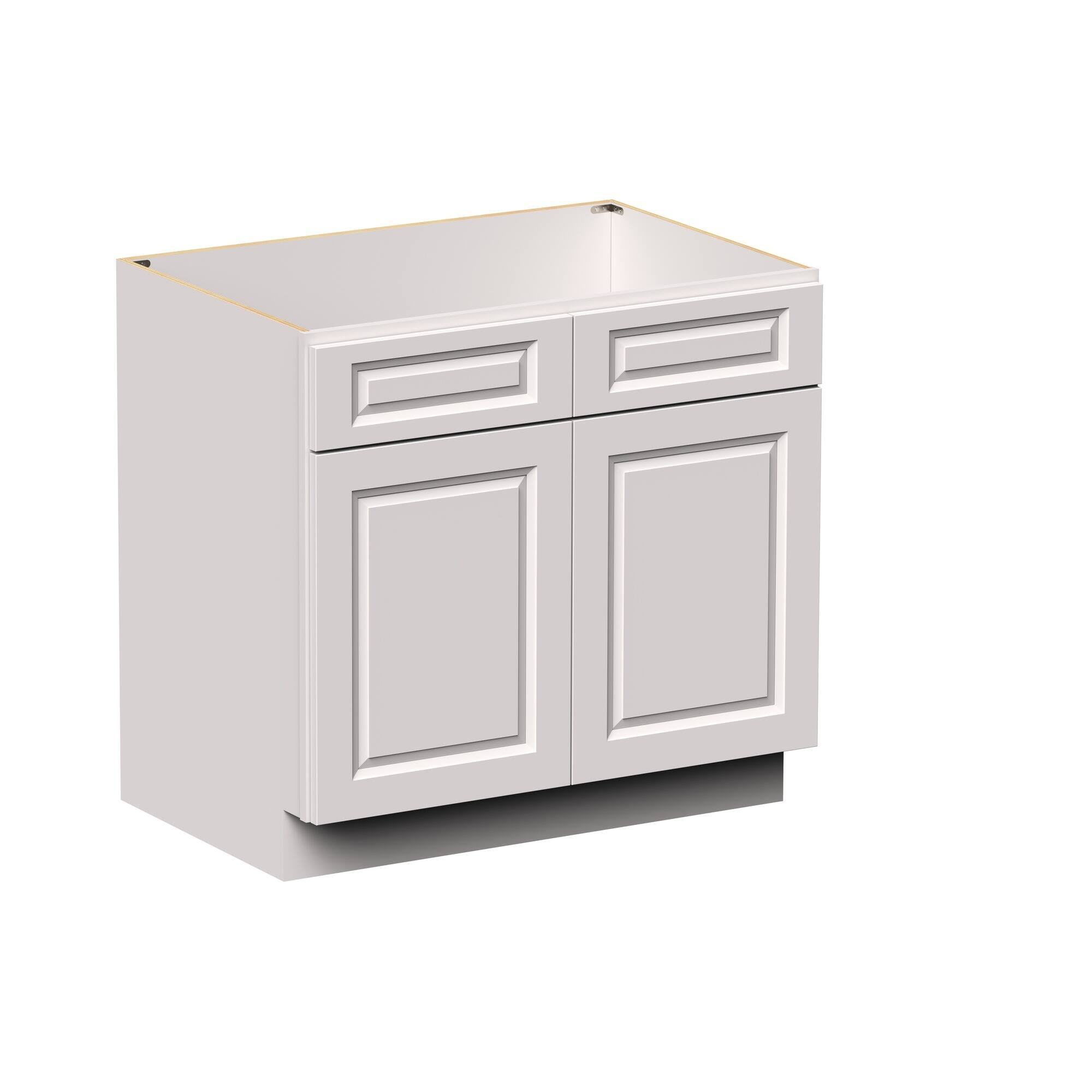 Angle. Boyel Living - 36-in W x 34.5-in H x 24-in D Shaker Sink Kitchen Base Cabinet with Soft-Close Doors - Glacier White.