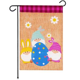G128 - Garden Flag Three Gnomes with Large Easter Egg 12 x 18 in Burlap Fabric - Assorted Colors