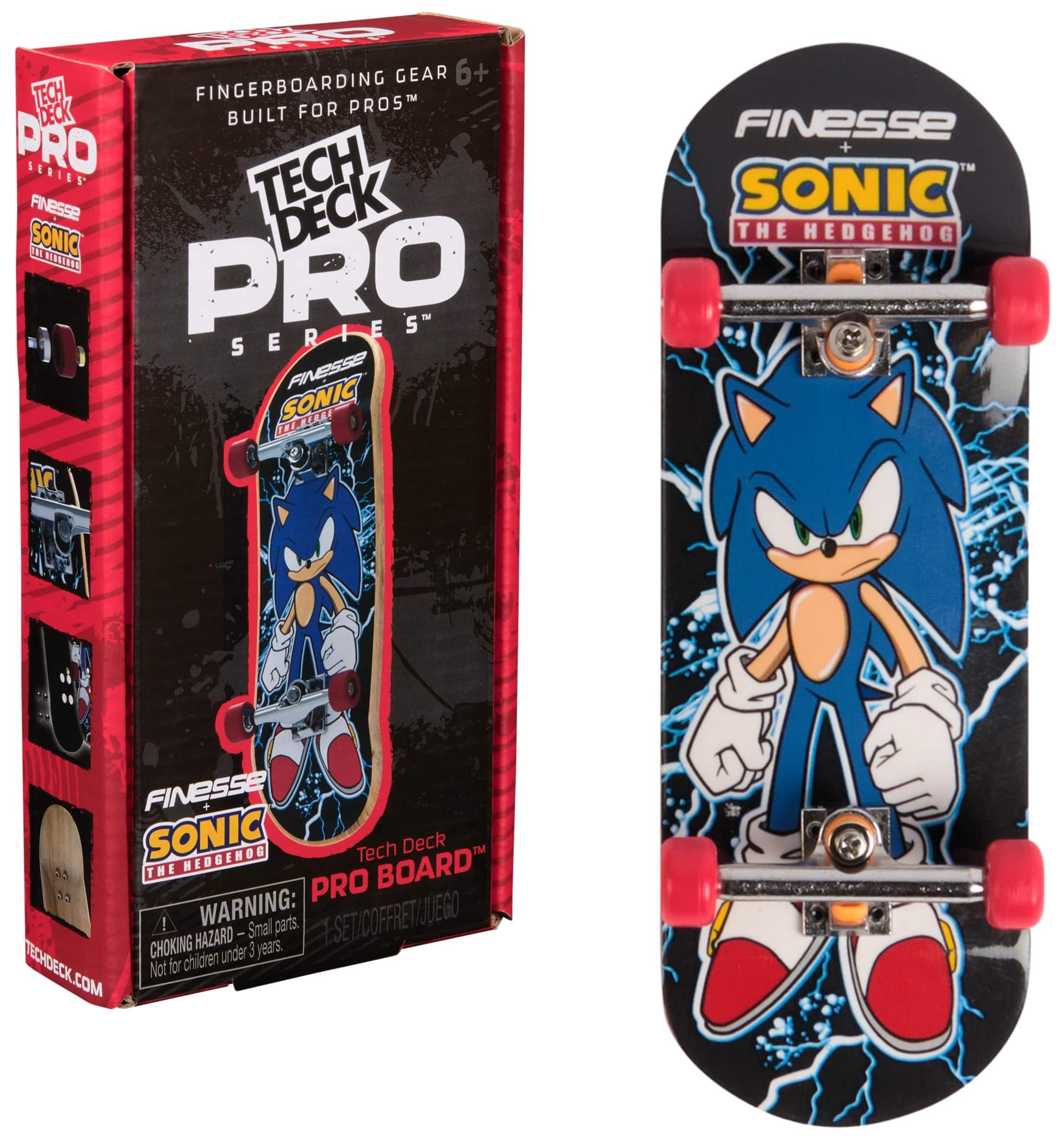 Spin Master - Tech Deck Pro Series Finesse X Sonic The Hedgehog Fingerboard | Real Plywood, Pro Wheels, Metal Trucks & Display Box - Black