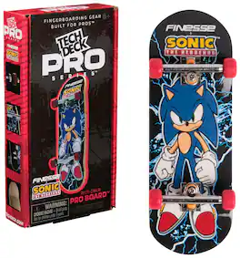 Spin Master - Tech Deck Pro Series Finesse X Sonic The Hedgehog Fingerboard | Real Plywood, Pro Wheels, Metal Trucks & Display Box - Black