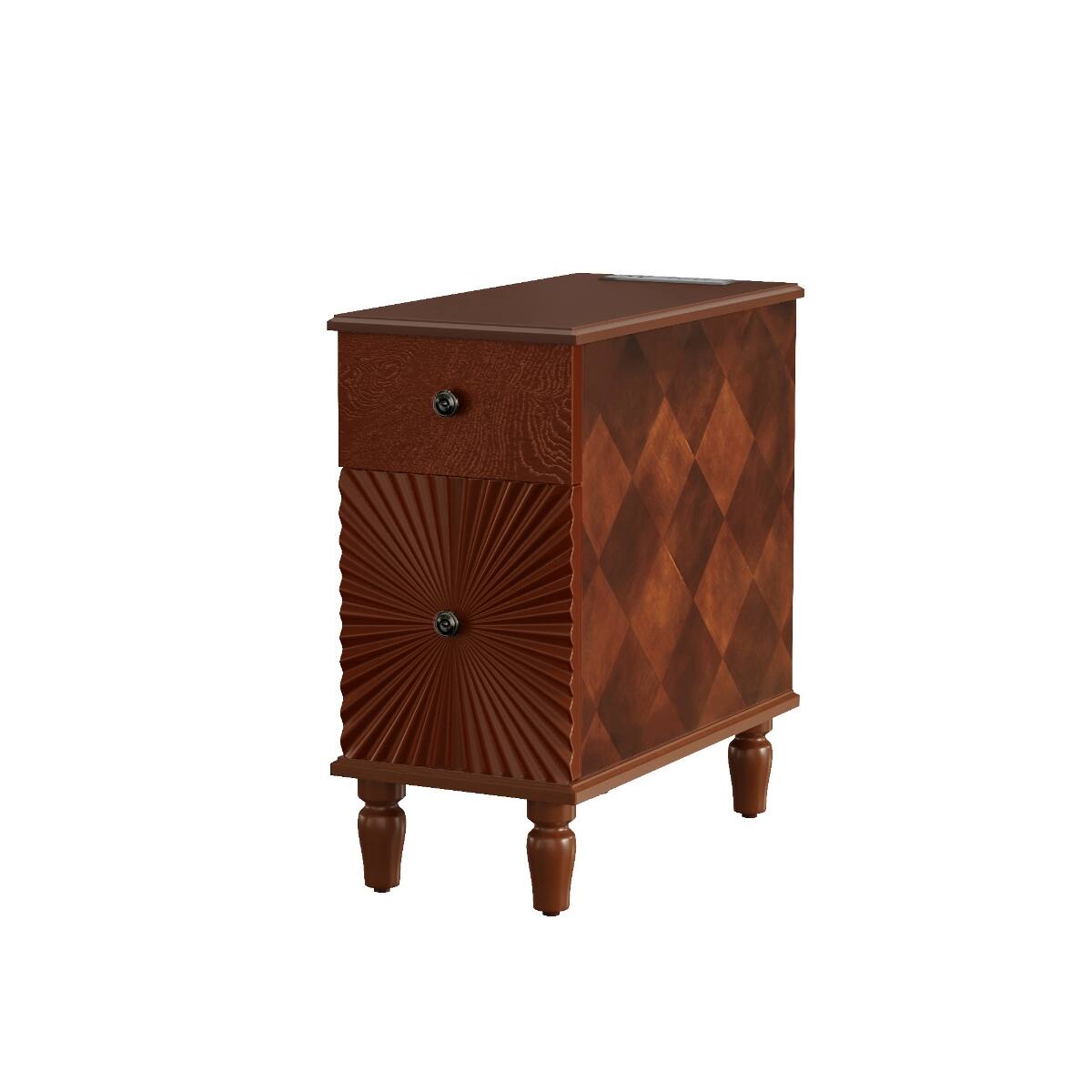 Alt View 9. Loheer - Loheer Two Drawer Nightstand, Walnut Narrow Sofa Side Table with Charging Station for Bedroom or Living Room - Walnut.