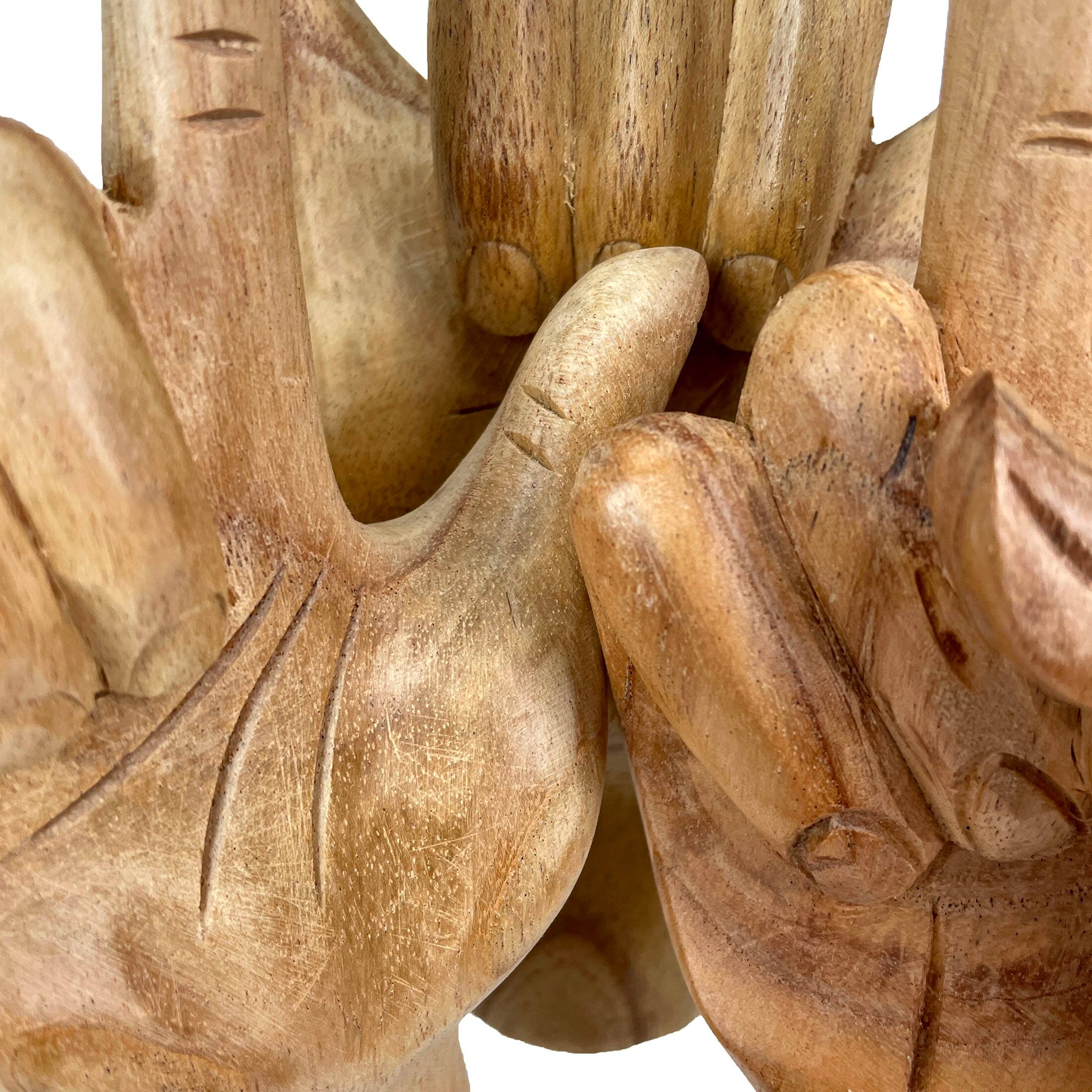 Alt View 2. Zeckos - Set of 3 Wooden Hand Sculptures – Peace, Love You, Hang Loose - Brown.