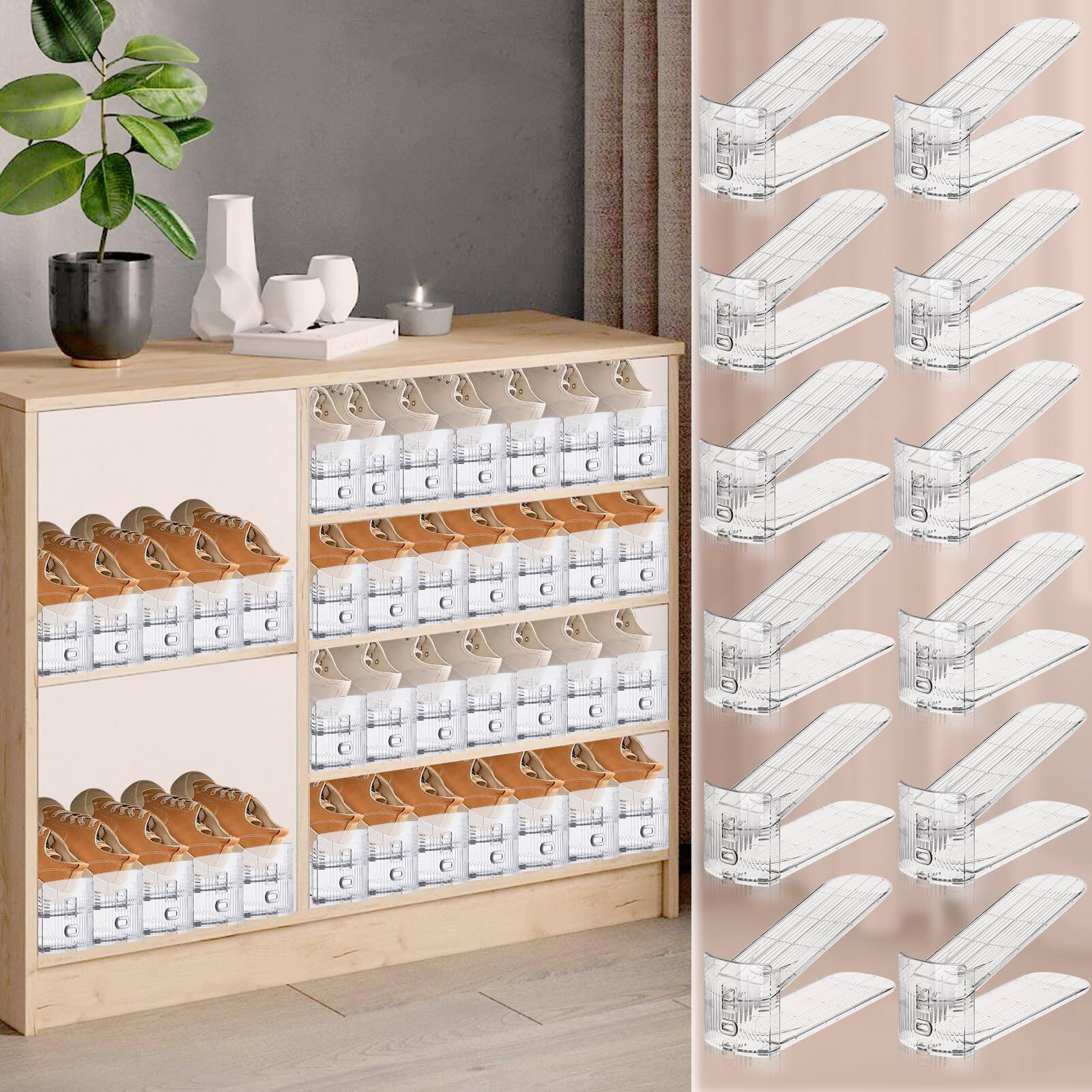 Alt View 4. Reds Spade - Shoe Slots Organizer Closet Shoe Stacker Shoe Rack Organizer Closet Space Saver Storage Shoe Holder - Transparent 20 Pack.