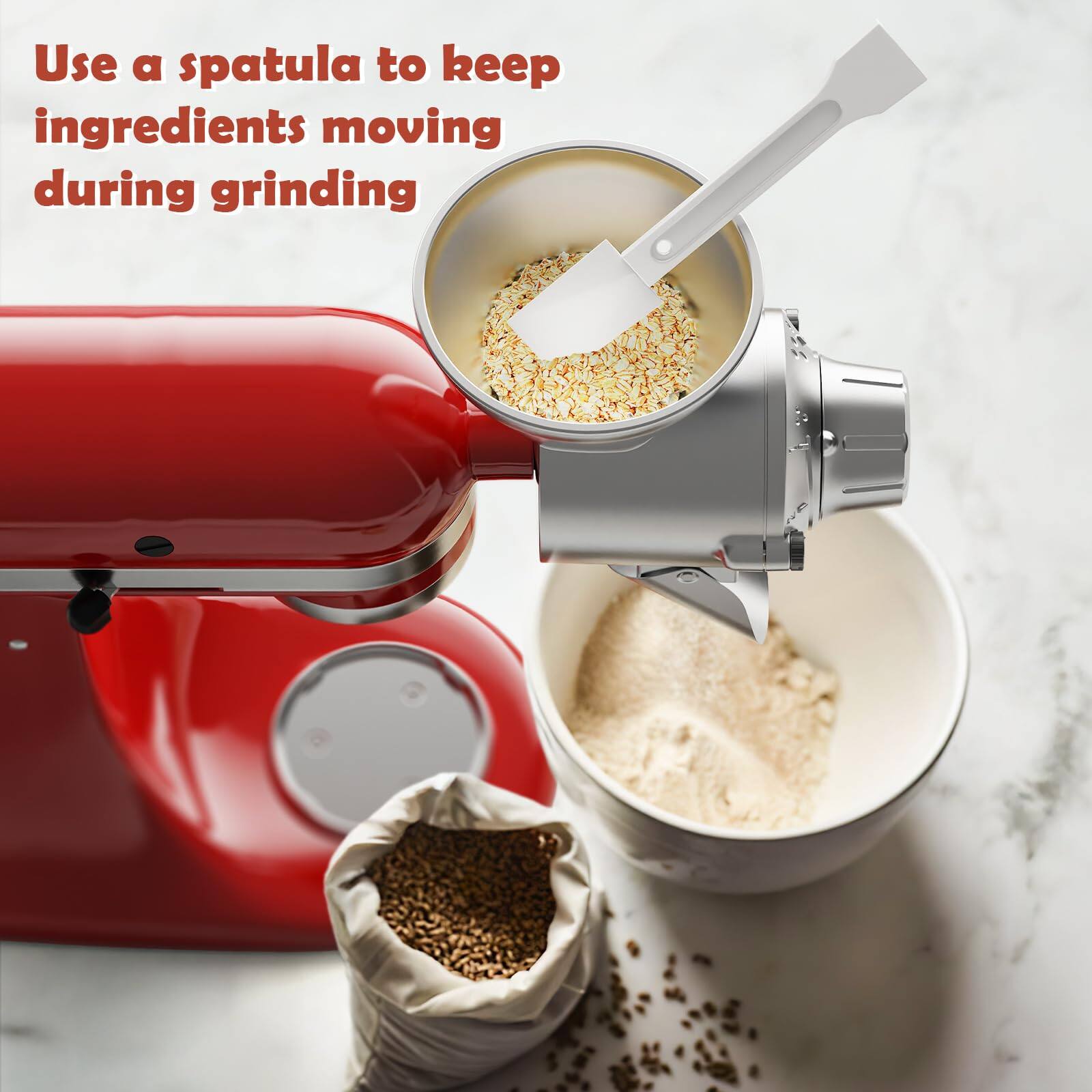 Use a spatula to keep ingredients moving during grinding