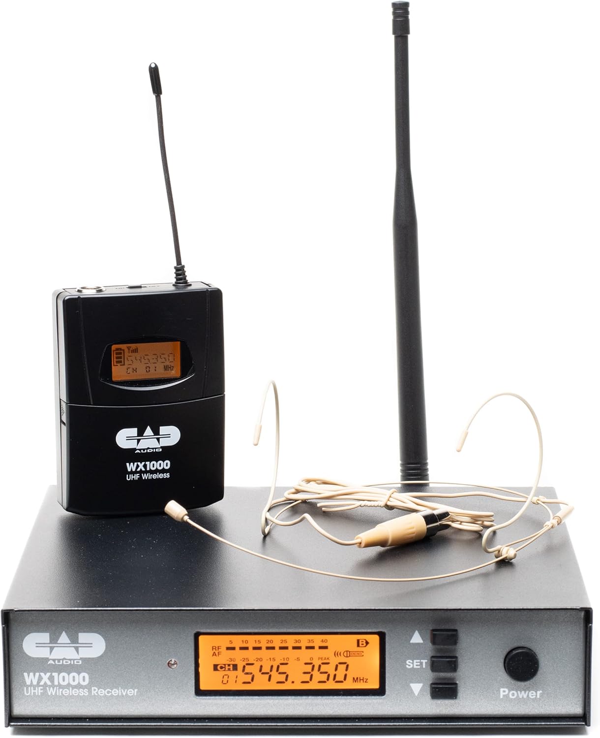Teit 545350 CN C: 1 H7 GAD AUGIO WX1000 UHF Wireless CAD AUDIO WX1000 UHF Wireless Receiver e 1o 15 20 25 30 . N B RE AF 4 EL ECC .34 -2 . -15 -1. -5 . PEAE CH 0: 545.350 MHz SET Power