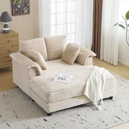 Winado - 55.9"W × 59.4"D × 33.9"H Oversized Corduroy Chaise Sofa Recliner Bed Chaise Lounge Chair Upholstered Comfy Sleeper Couch - Khaki