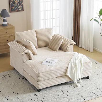 Front. Winado - 55.9"W × 59.4"D × 33.9"H Oversized Corduroy Chaise Sofa Recliner Bed Chaise Lounge Chair Upholstered Comfy Sleeper Couch - Khaki.