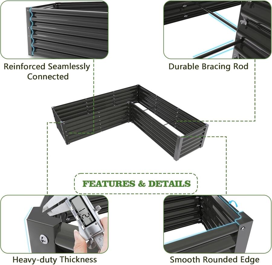 A Anleolife 2 Pack Metal Rectangular L Shaped Raised Garden Bed Planter ...