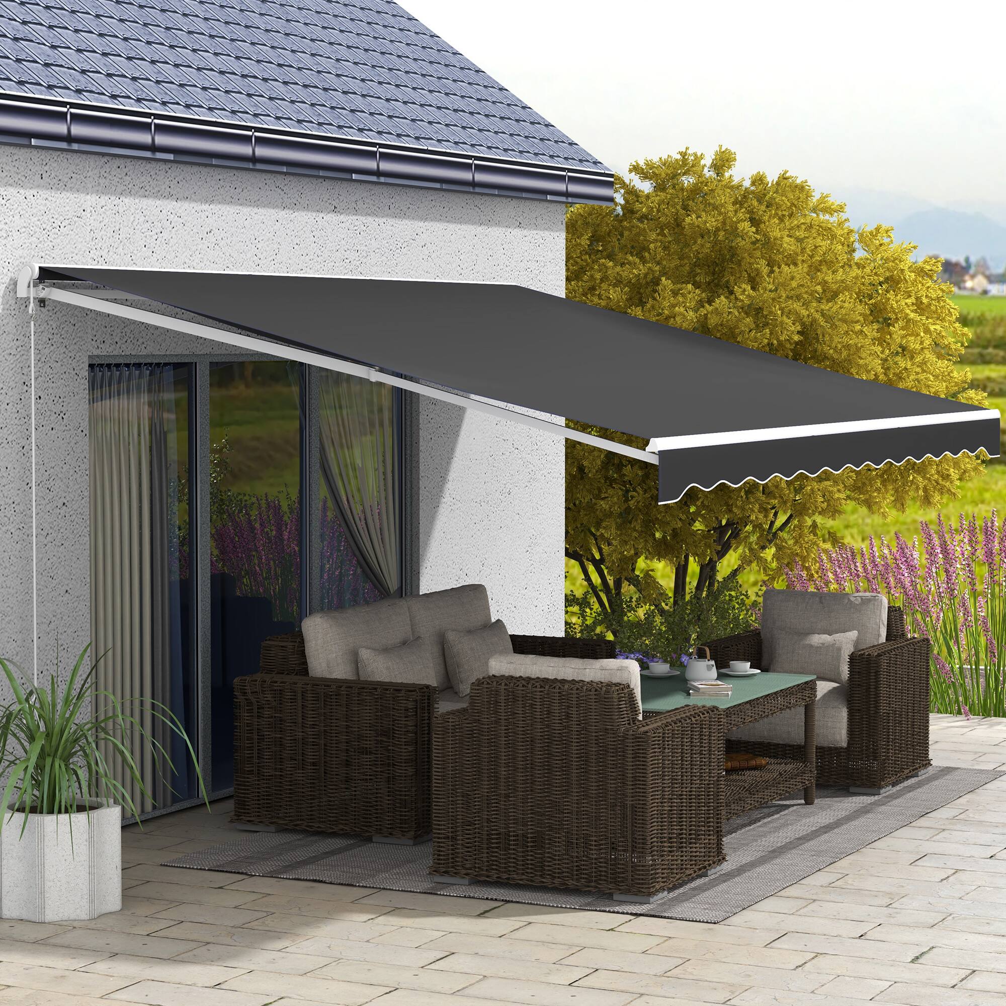 Alt View 1. Outsunny - 12' x 10' Electric Awning, Retractable Awning, UV Protection Sun Shade Shelter with Remote Controller - Black.