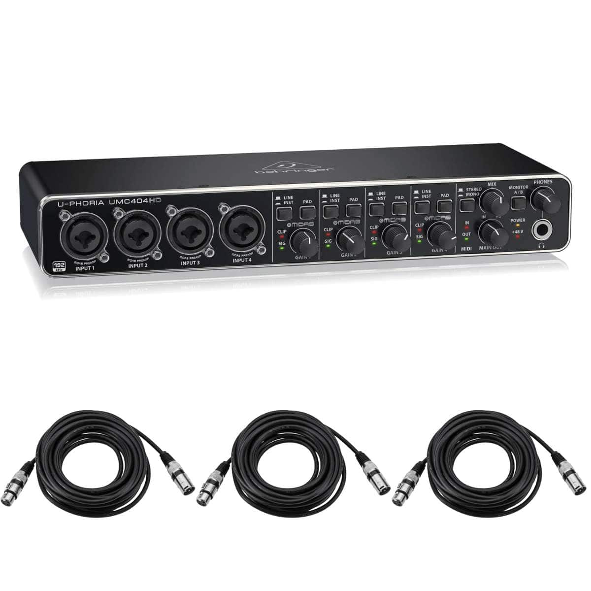 Behringer - U-PHORIA UMC404HD Audiophile 4x4, USB Audio/MIDI Interface with MIDAS Mic Preamplifiers - With 10' Stereo