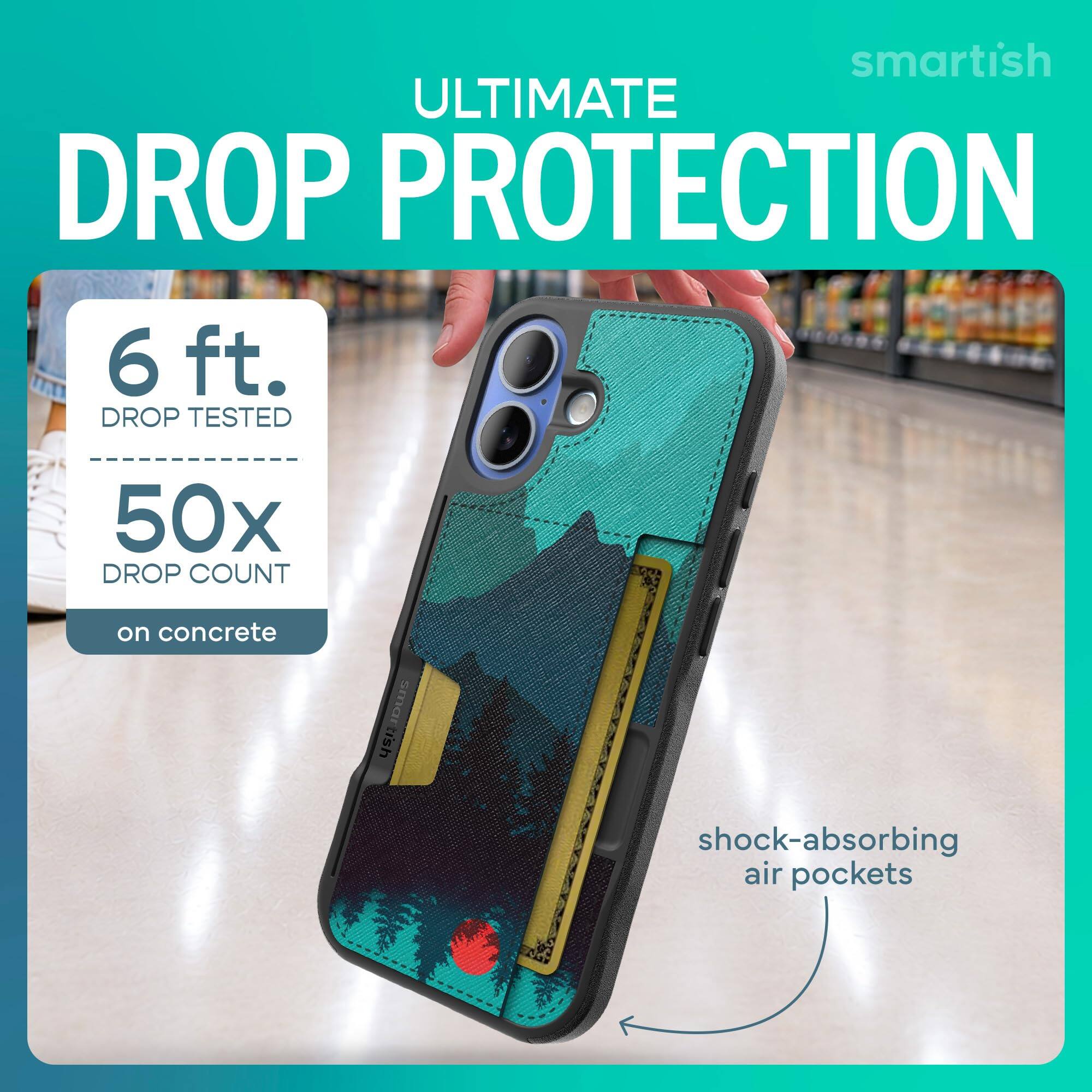 smartish ULTIMATE DROP PROTECTION  
6 ft. DROP TESTED  
50x DROP COUNT  
on concrete  
smartish  
shock-absorbing air pockets
