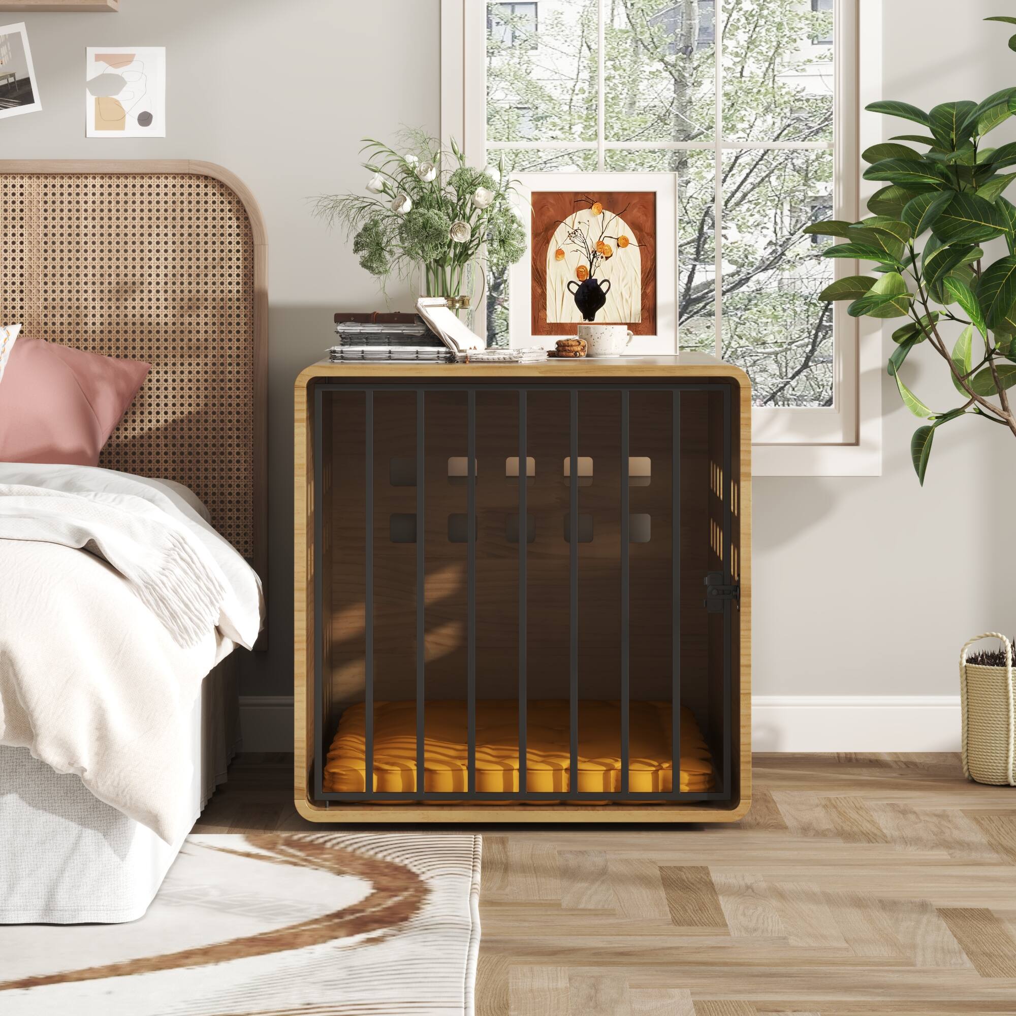 Alt View 2. Famapy - Solid Wood Dog Crate Furniture for Small Dogs – Indoor Pet Kennel with End Table Design, Ventilation & Safety Features.