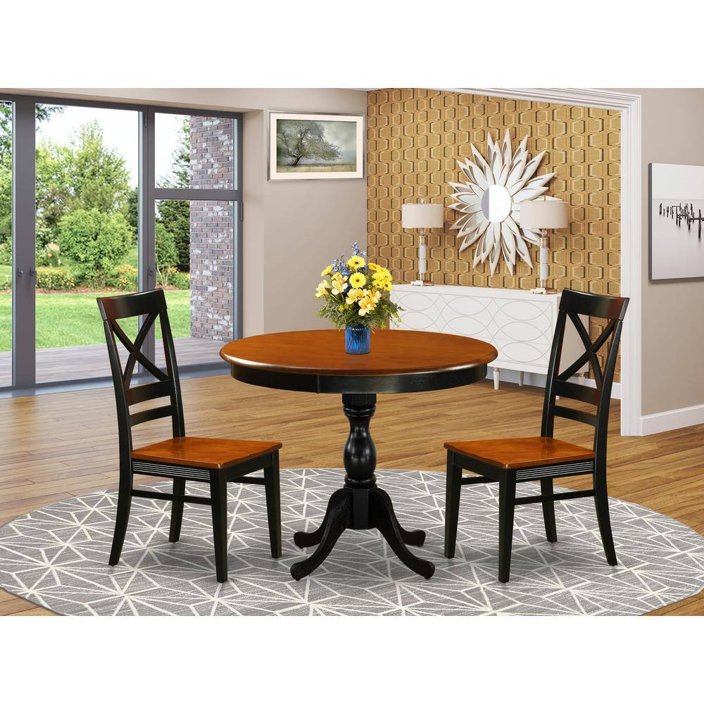 Angle. East West Furniture - East West Furniture 3-Piece Dining Set Contains a Modern Dining Table and 2 Dining Chairs with X Back - Black Finish - Multi-Color.