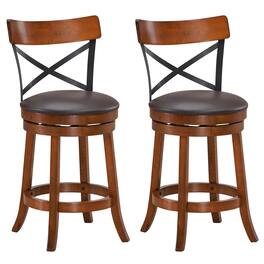 Ecooso - Set of 2 360° Swivel Bar Stools with Rubber Wood Legs and Cushioned Seat - Walnut, black, brown